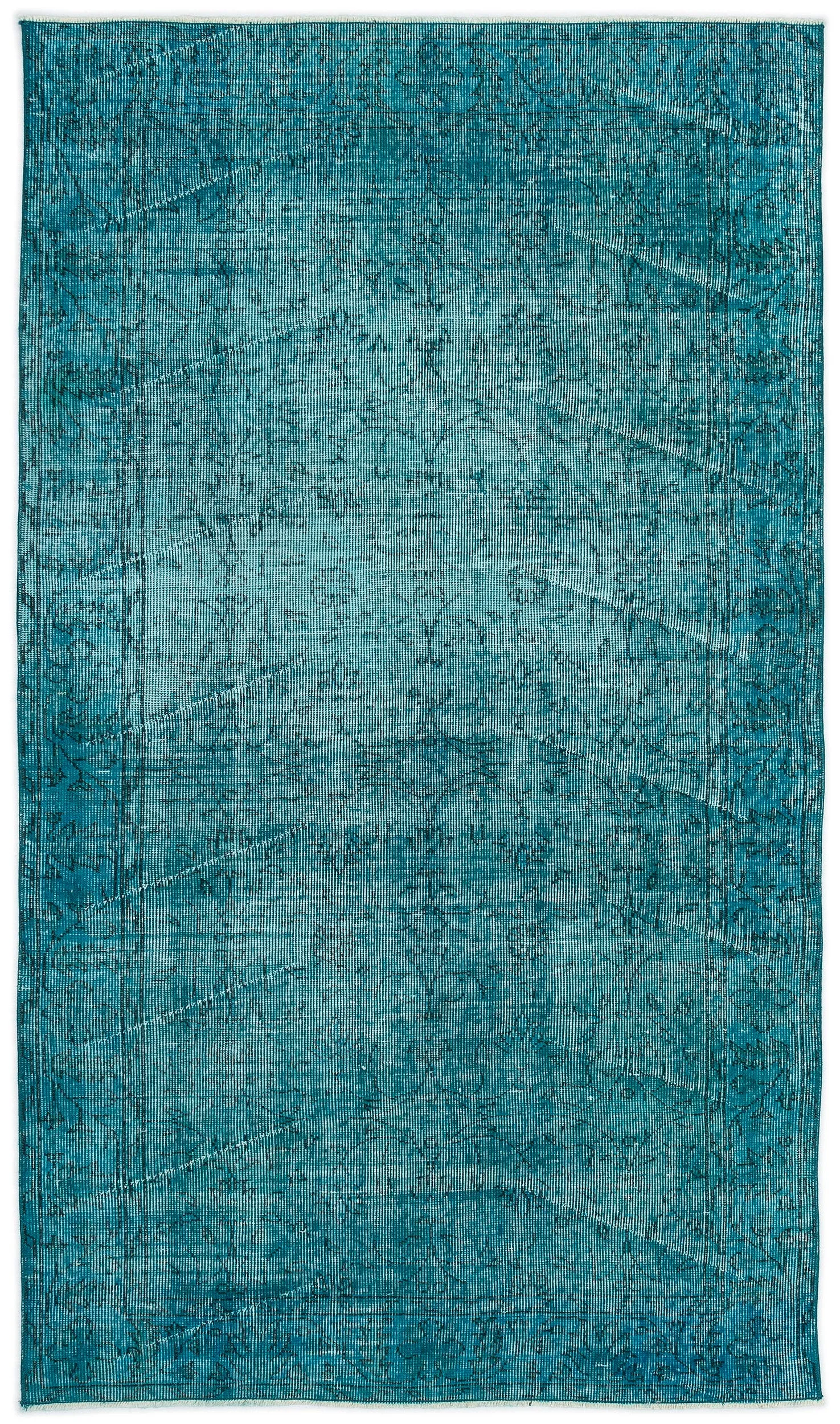 Retro Design Turquoise Over Dyed Vintage Rug 3'10'' x 6'10'' ft 118 x 208 cm