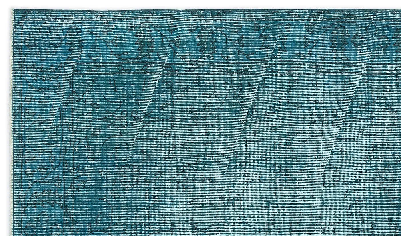 Retro Design Turquoise Over Dyed Vintage Rug 3'10'' x 6'10'' ft 118 x 208 cm