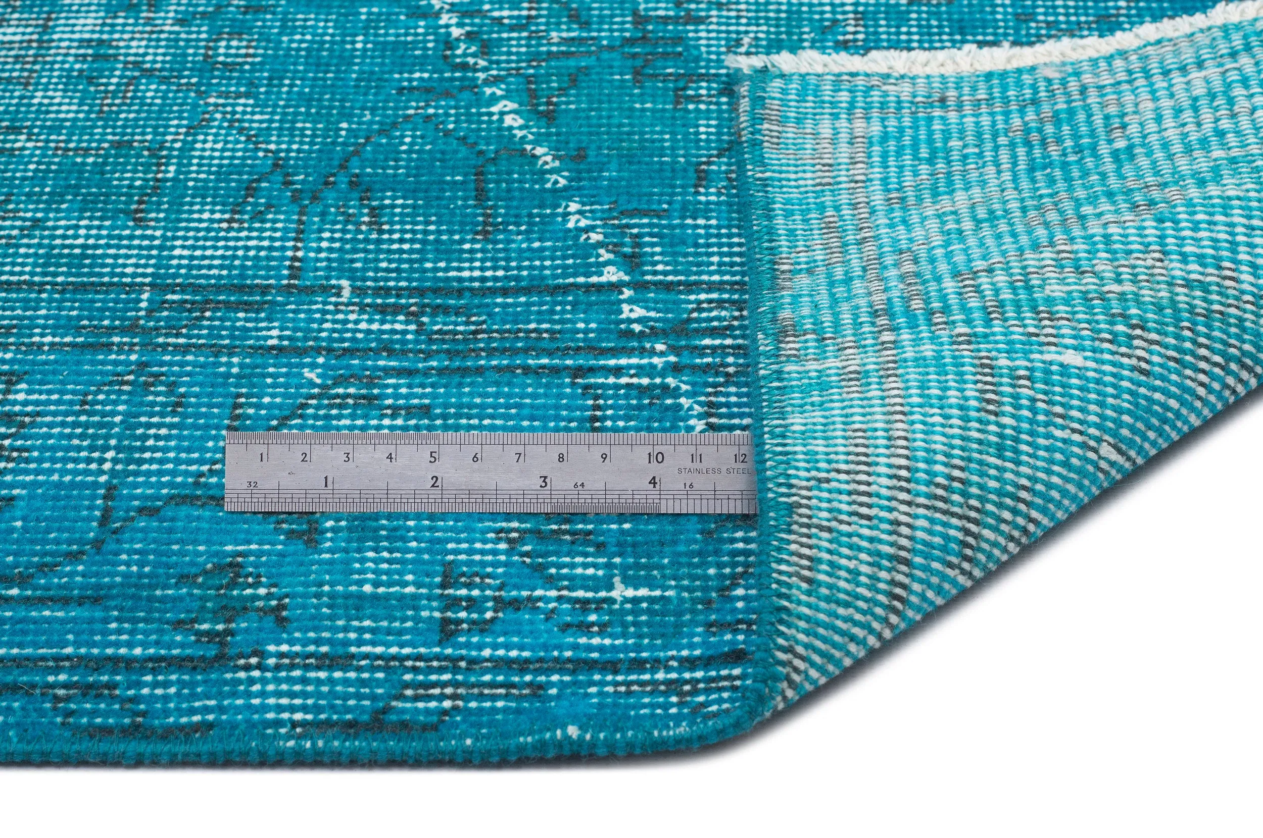 Retro Design Turquoise Over Dyed Vintage Rug 3'10'' x 6'10'' ft 118 x 208 cm