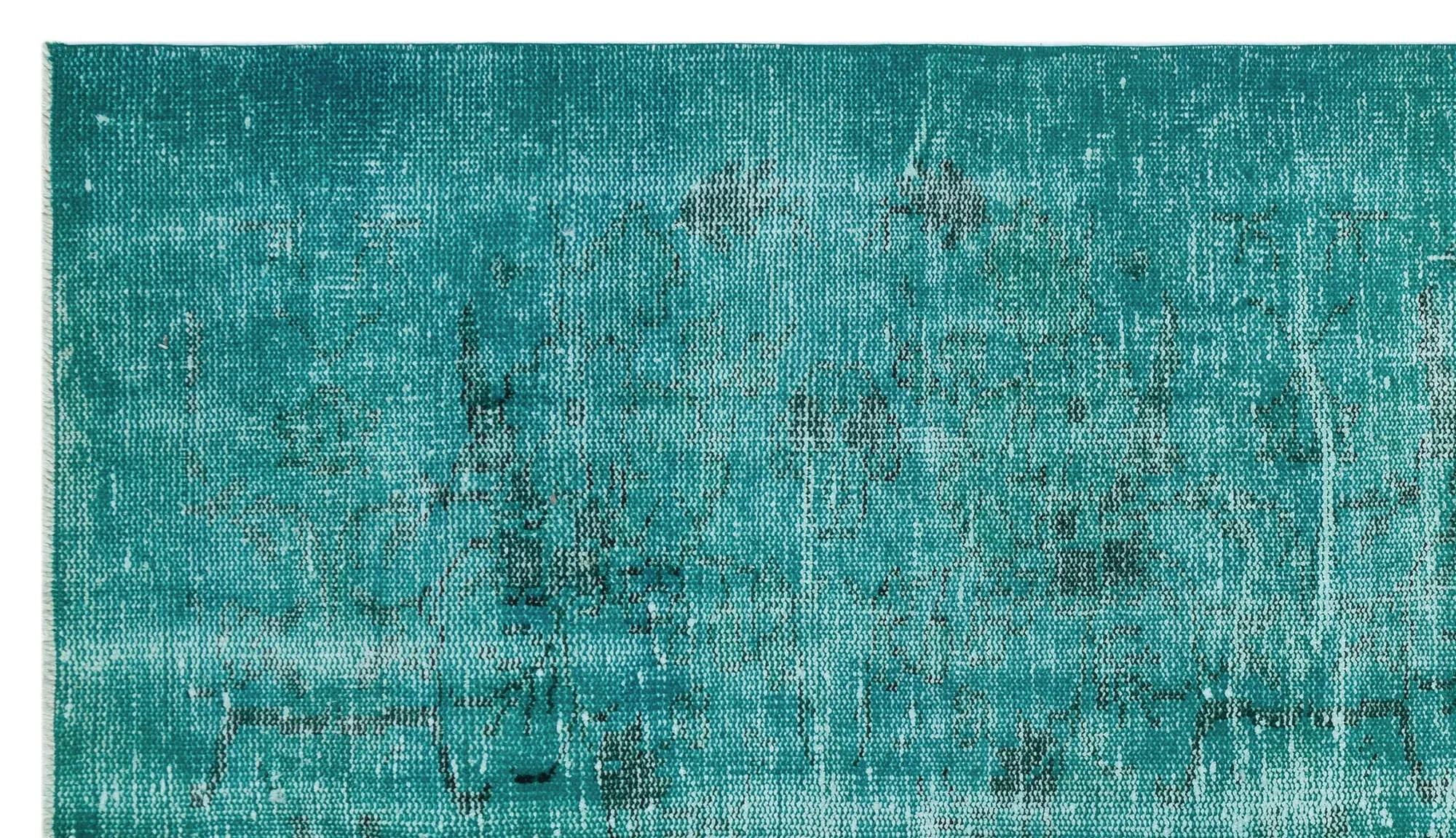 Retro Design Turquoise Over Dyed Vintage Rug 3'12'' x 6'11'' ft 121 x 210 cm