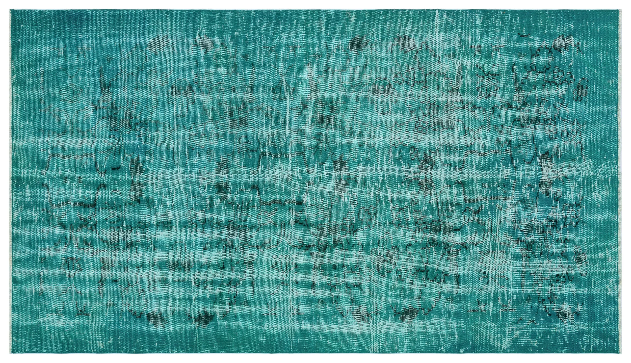 Retro Design Turquoise Over Dyed Vintage Rug 3'12'' x 6'11'' ft 121 x 210 cm