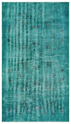 Retro Design Turquoise Over Dyed Vintage Rug 3'12'' x 6'11'' ft 121 x 210 cm