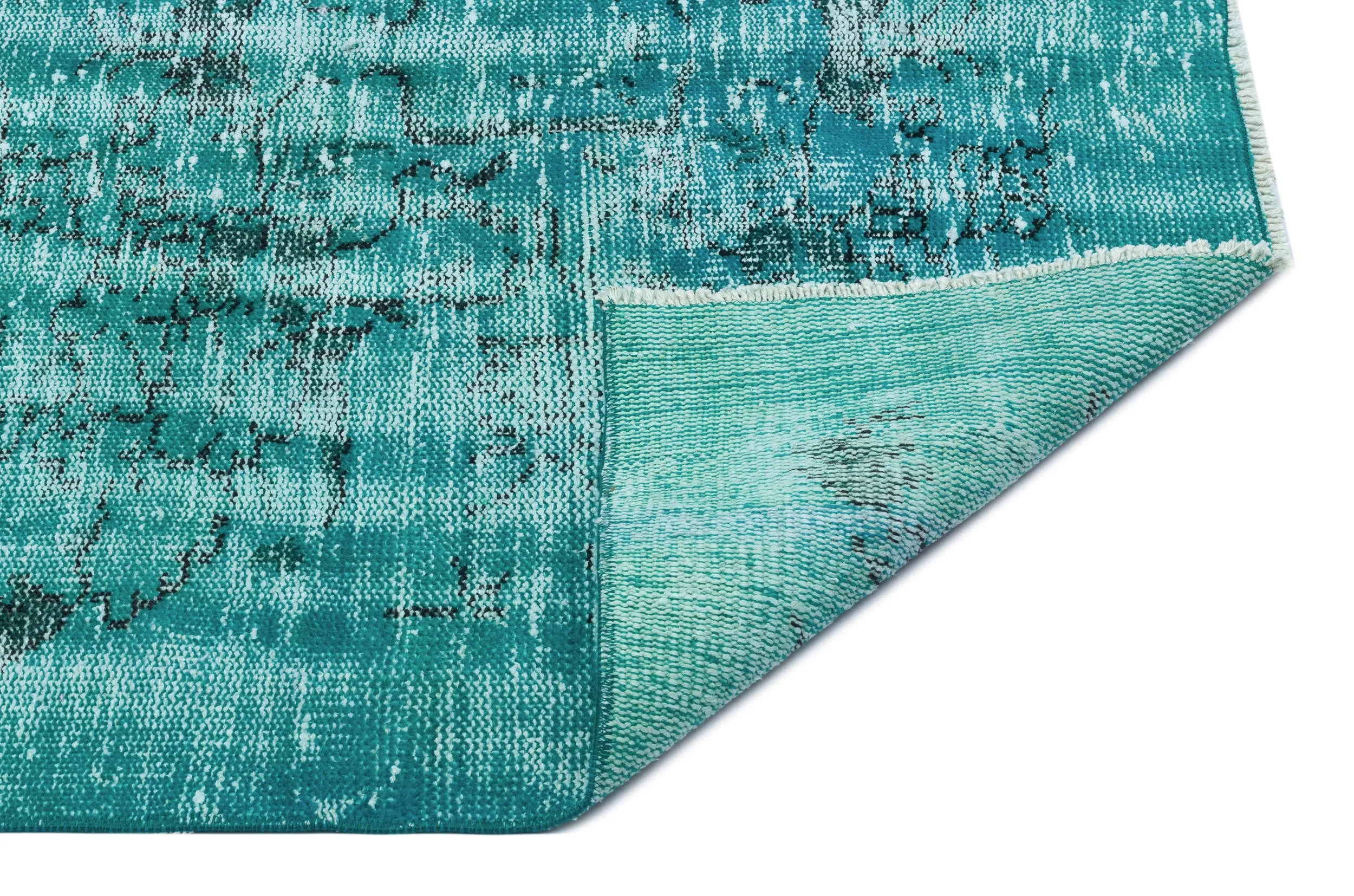 Retro Design Turquoise Over Dyed Vintage Rug 3'12'' x 6'11'' ft 121 x 210 cm
