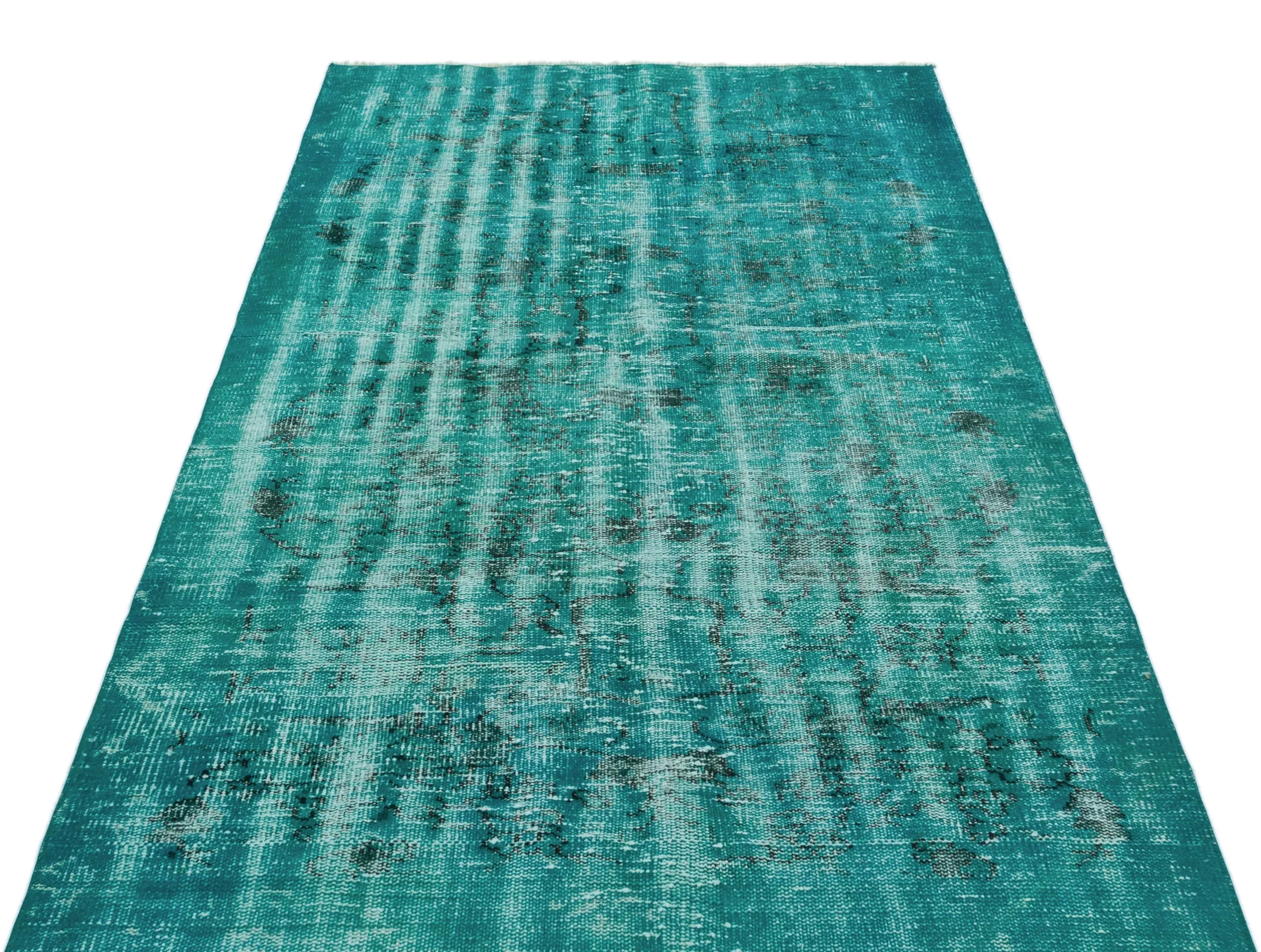 Retro Design Turquoise Over Dyed Vintage Rug 3'12'' x 6'11'' ft 121 x 210 cm