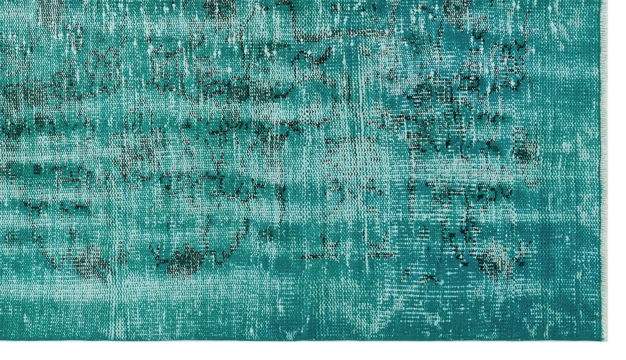 Retro Design Turquoise Over Dyed Vintage Rug 3'12'' x 6'11'' ft 121 x 210 cm