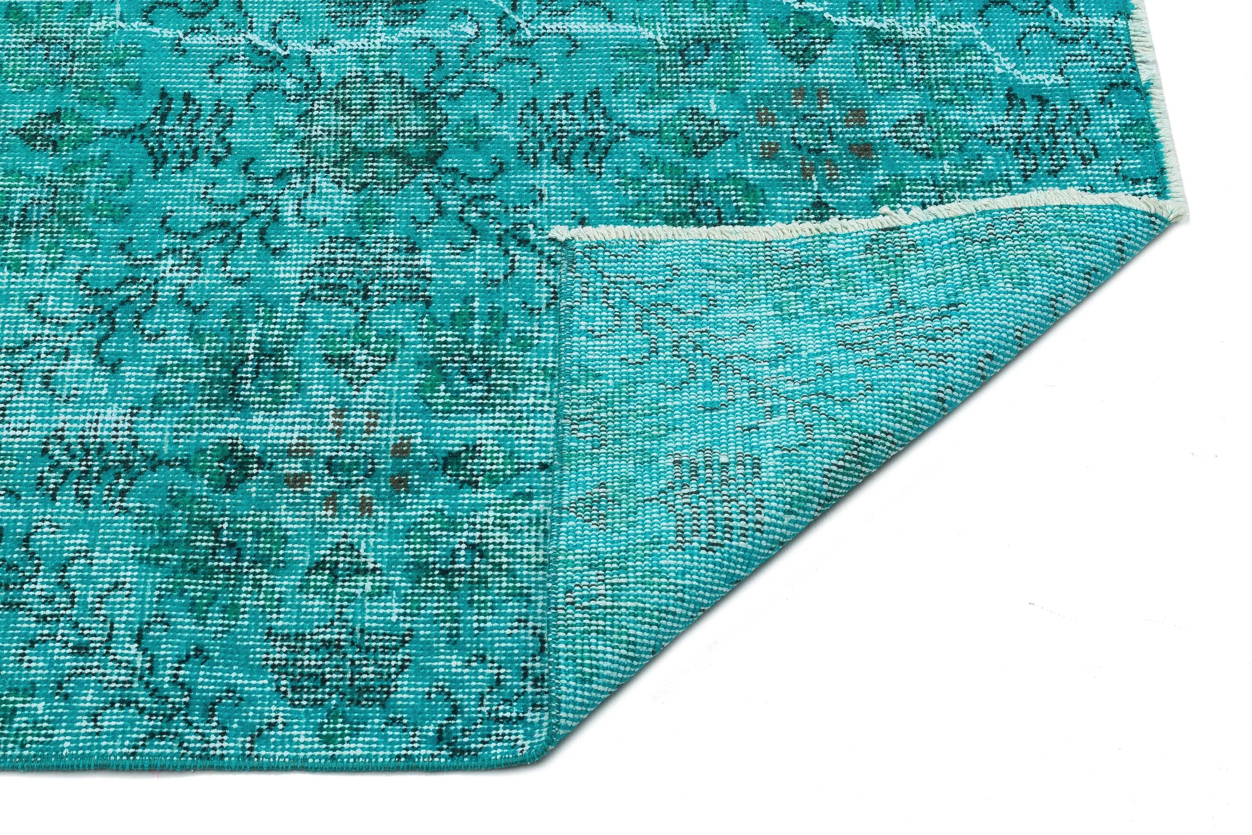 Retro Design Turquoise Over Dyed Vintage Rug 4'10'' x 7'9'' ft 147 x 235 cm