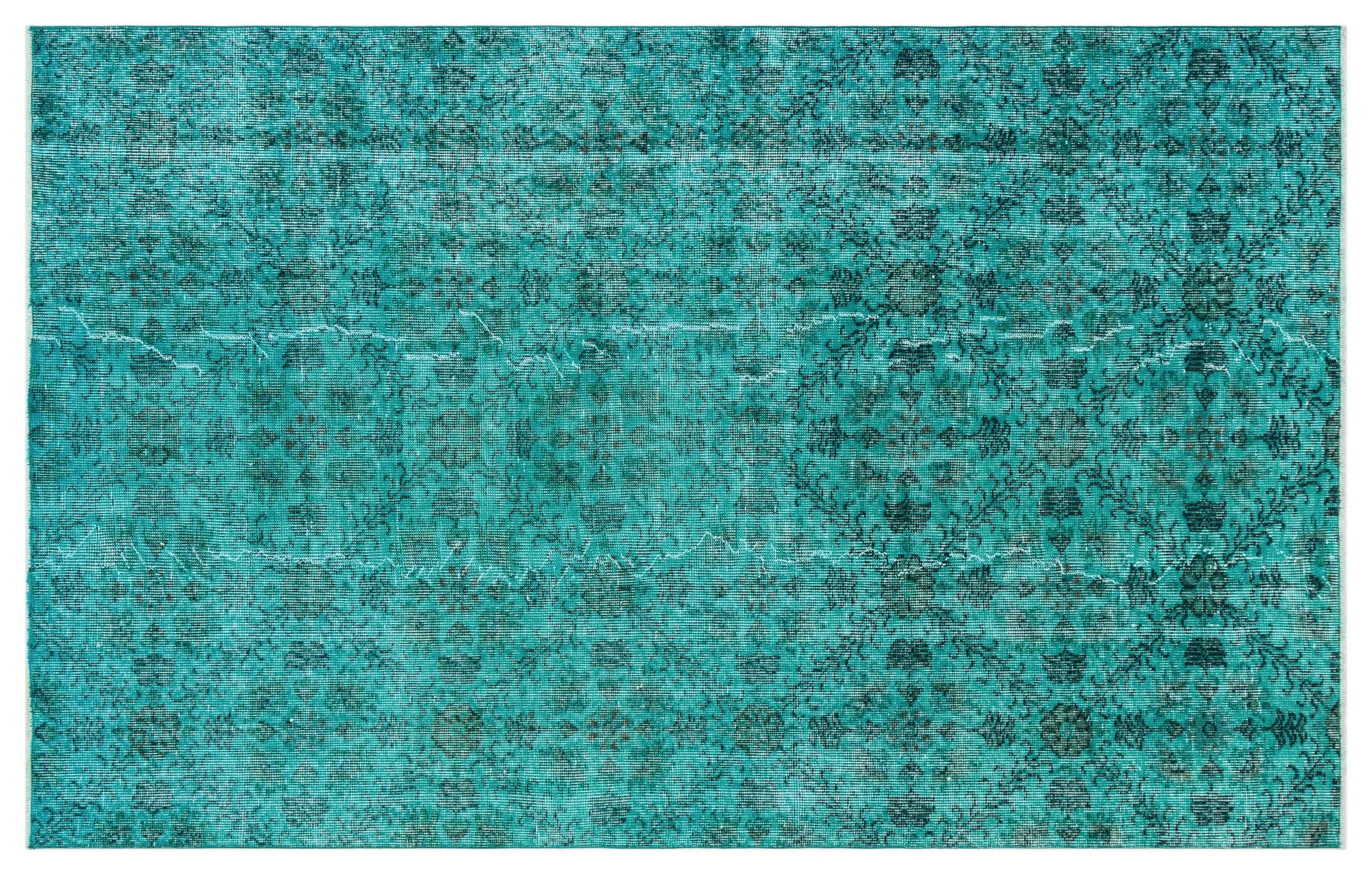 Retro Design Turquoise Over Dyed Vintage Rug 4'10'' x 7'9'' ft 147 x 235 cm