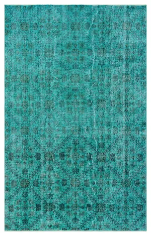 Retro Design Turquoise Over Dyed Vintage Rug 4'10'' x 7'9'' ft 147 x 235 cm
