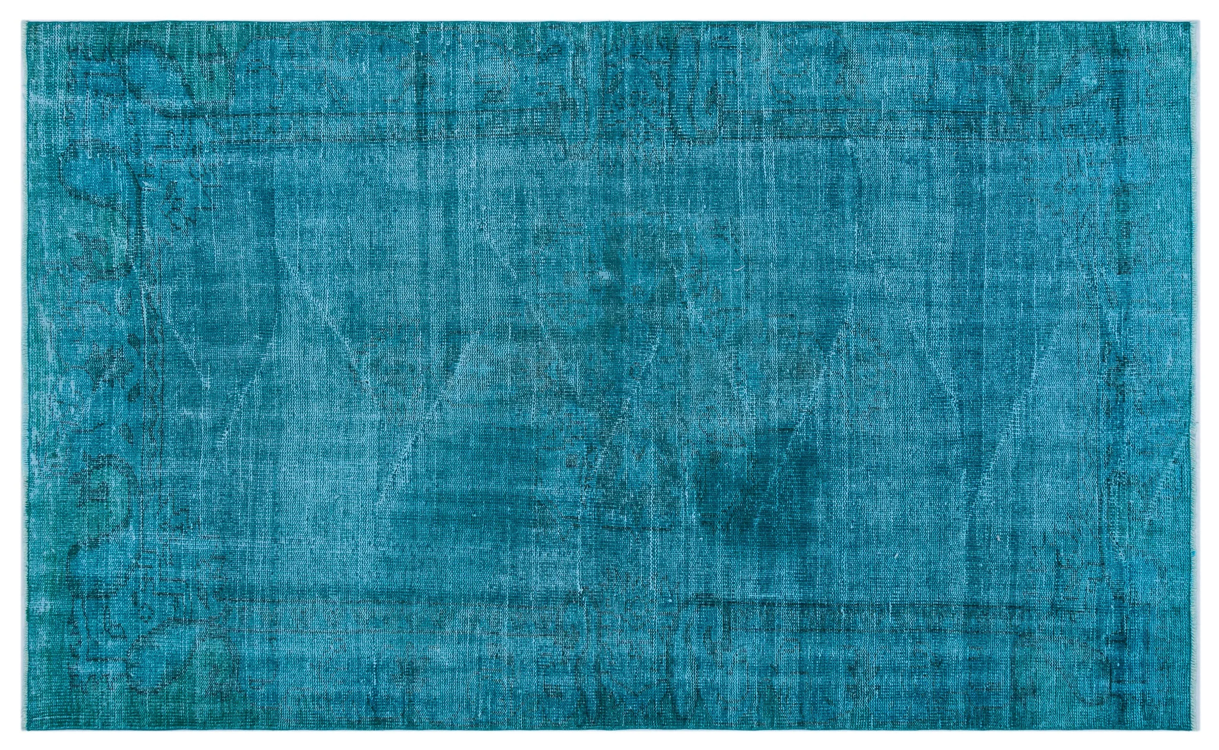 Retro Design Turquoise Over Dyed Vintage Rug 5'1'' x 8'4'' ft 154 x 253 cm