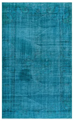Retro Design Turquoise Over Dyed Vintage Rug 5'1'' x 8'4'' ft 154 x 253 cm