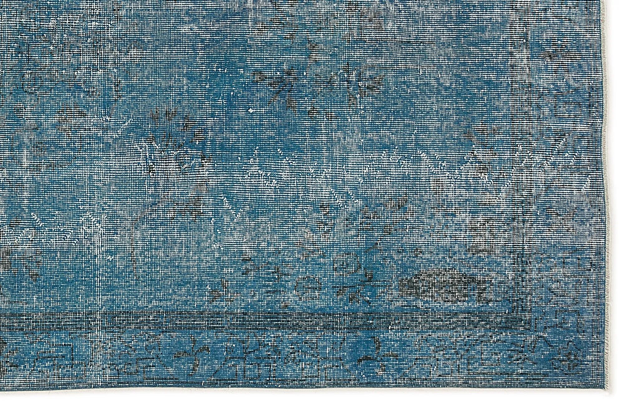 Retro Design Turquoise Over Dyed Vintage Rug 5'1'' x 9'5'' ft 155 x 287 cm