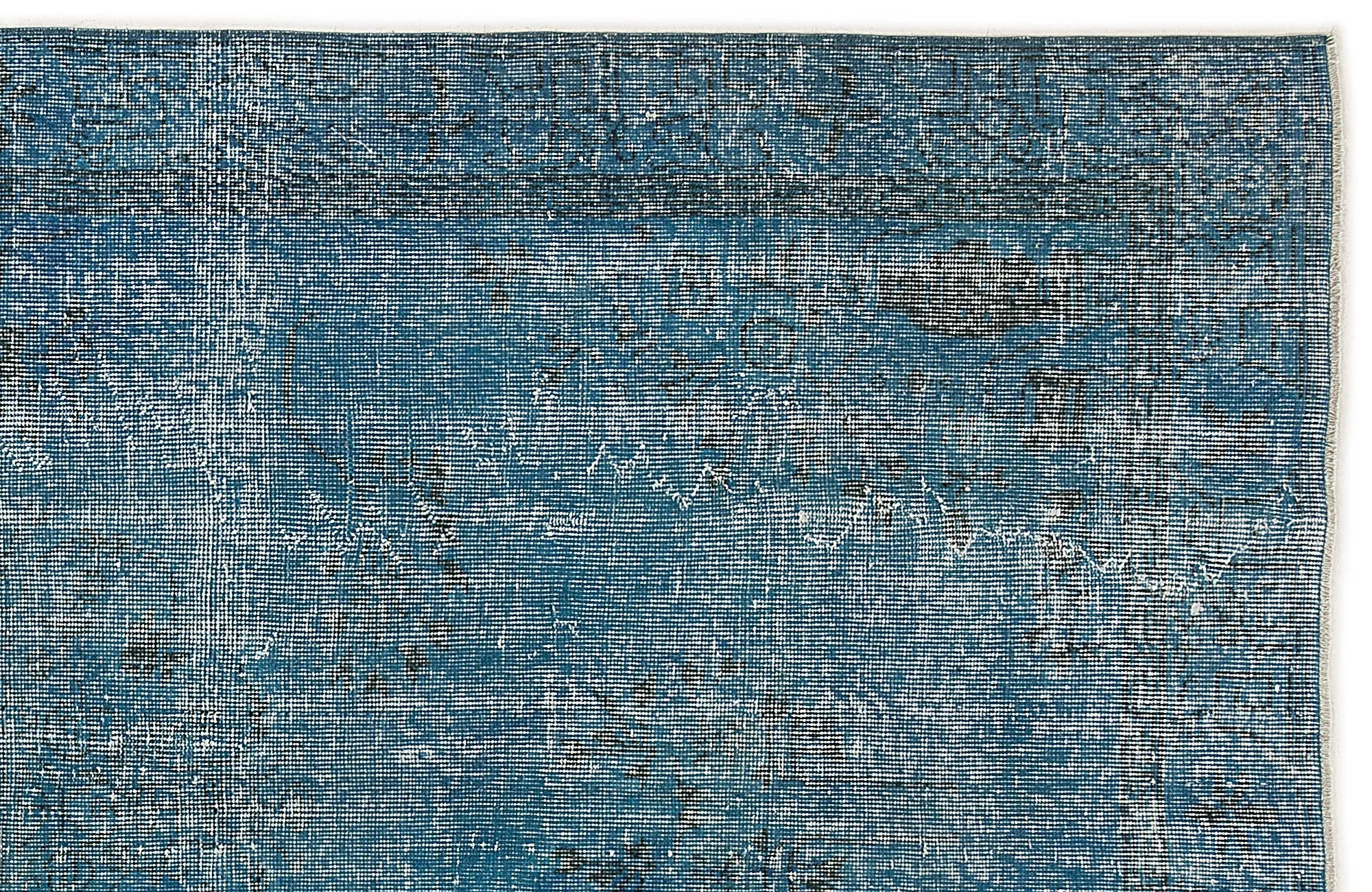 Retro Design Turquoise Over Dyed Vintage Rug 5'1'' x 9'5'' ft 155 x 287 cm