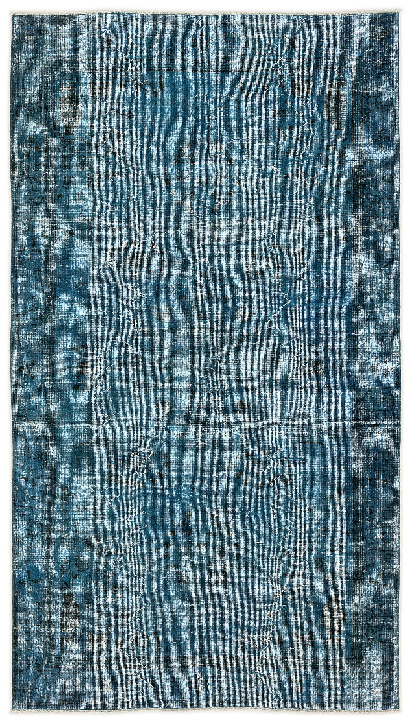 Retro Design Turquoise Over Dyed Vintage Rug 5'1'' x 9'5'' ft 155 x 287 cm