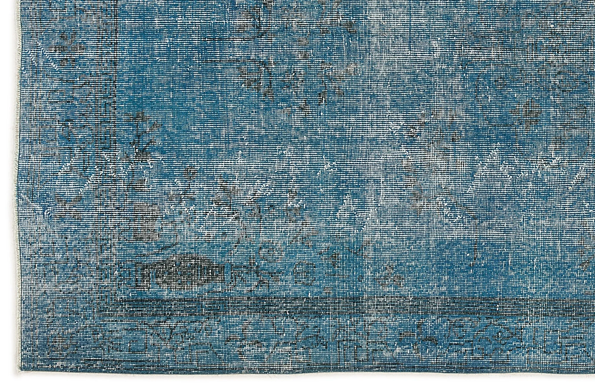 Retro Design Turquoise Over Dyed Vintage Rug 5'1'' x 9'5'' ft 155 x 287 cm