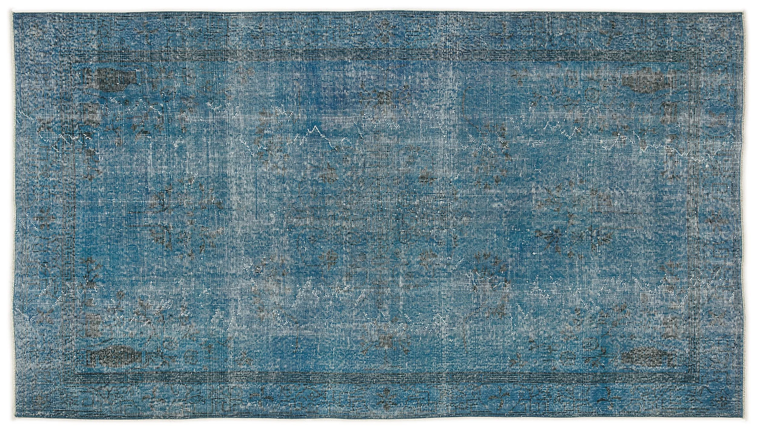 Retro Design Turquoise Over Dyed Vintage Rug 5'1'' x 9'5'' ft 155 x 287 cm
