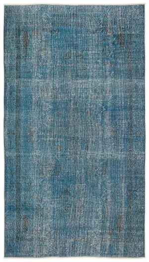 Retro Design Turquoise Over Dyed Vintage Rug 5'1'' x 9'5'' ft 155 x 287 cm