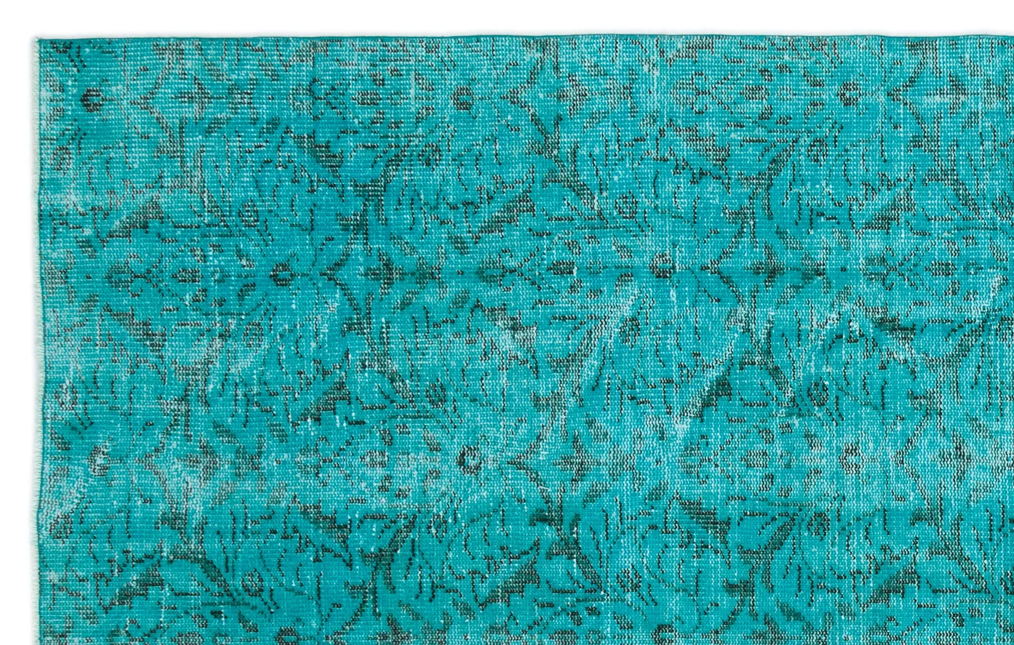 Retro Design Turquoise Over Dyed Vintage Rug 5'10'' x 9'3'' ft 178 x 282 cm