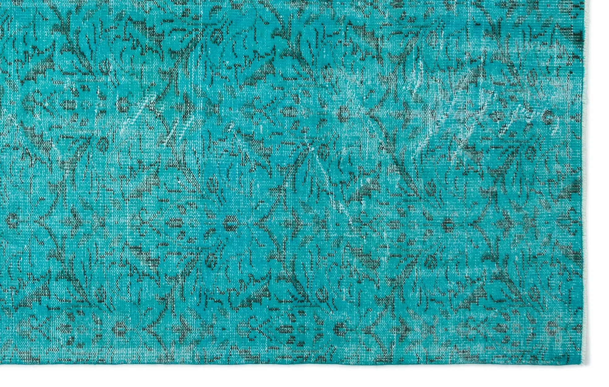Retro Design Turquoise Over Dyed Vintage Rug 5'10'' x 9'3'' ft 178 x 282 cm
