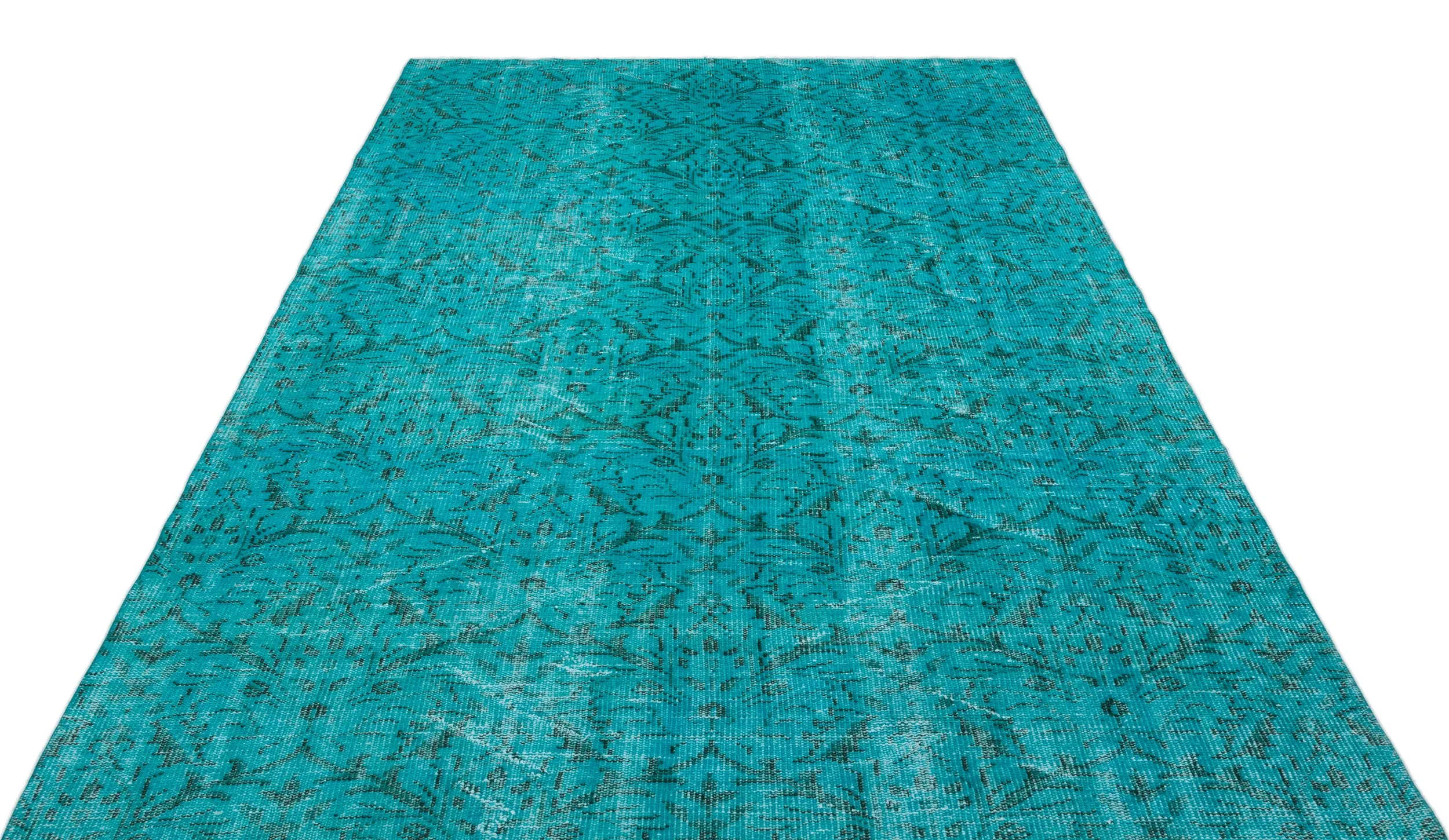 Retro Design Turquoise Over Dyed Vintage Rug 5'10'' x 9'3'' ft 178 x 282 cm