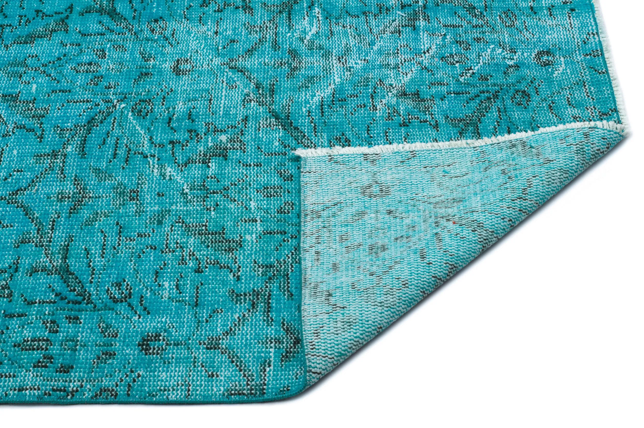 Retro Design Turquoise Over Dyed Vintage Rug 5'10'' x 9'3'' ft 178 x 282 cm