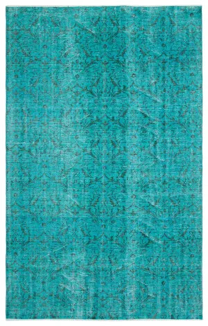 Retro Design Turquoise Over Dyed Vintage Rug 5'10'' x 9'3'' ft 178 x 282 cm