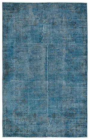 Retro Design Turquoise Over Dyed Vintage Rug 5'10'' x 9'3'' ft 178 x 283 cm