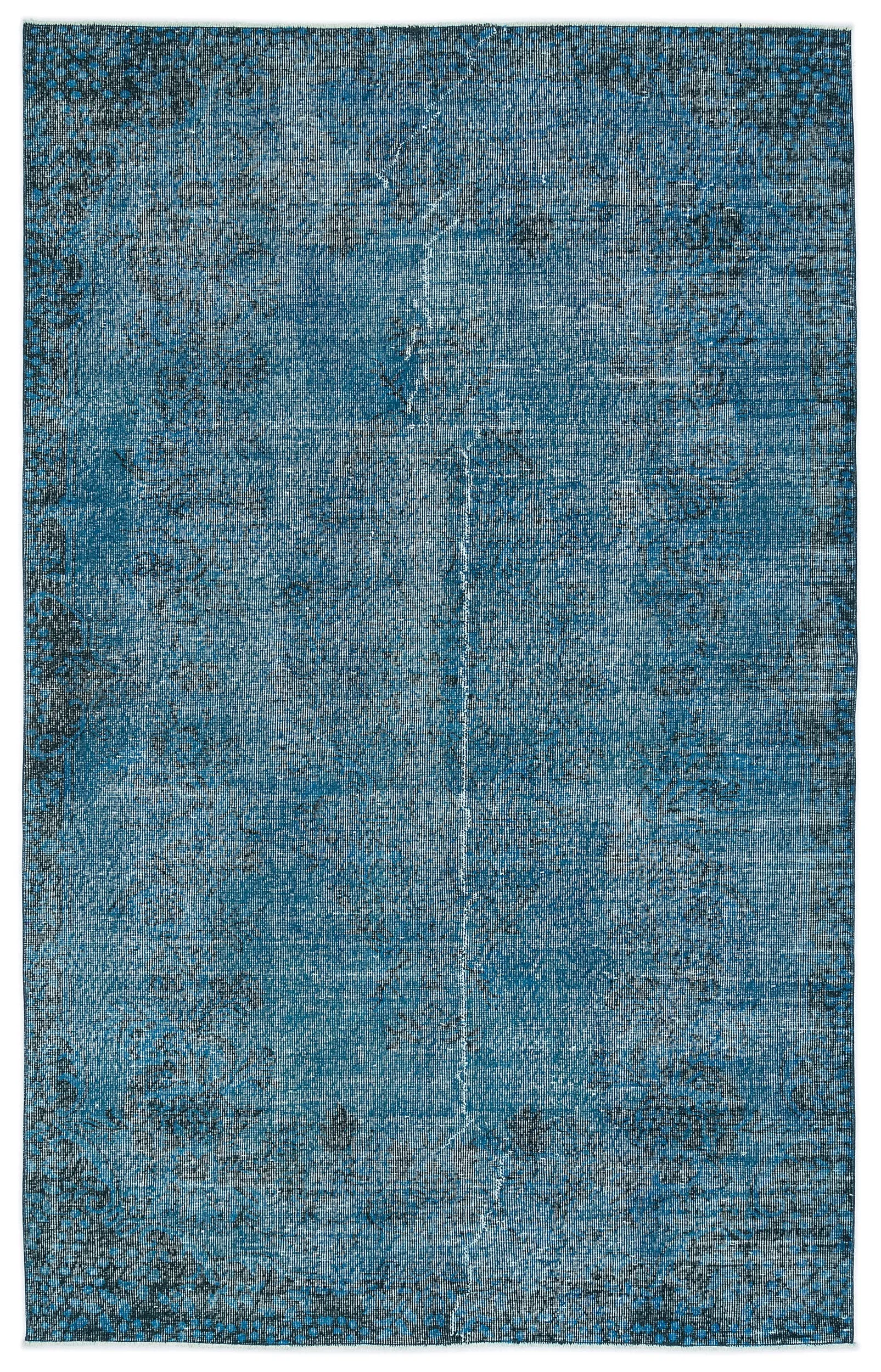 Retro Design Turquoise Over Dyed Vintage Rug 5'10'' x 9'3'' ft 178 x 283 cm