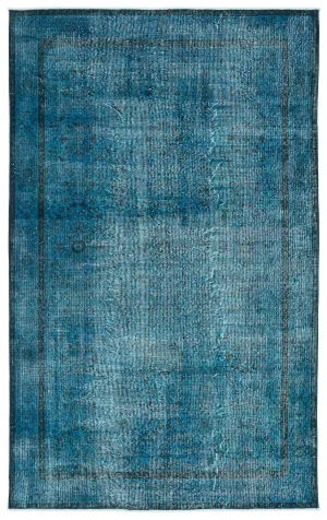 Retro Design Turquoise Over Dyed Vintage Rug 5'10'' x 9'4'' ft 177 x 285 cm