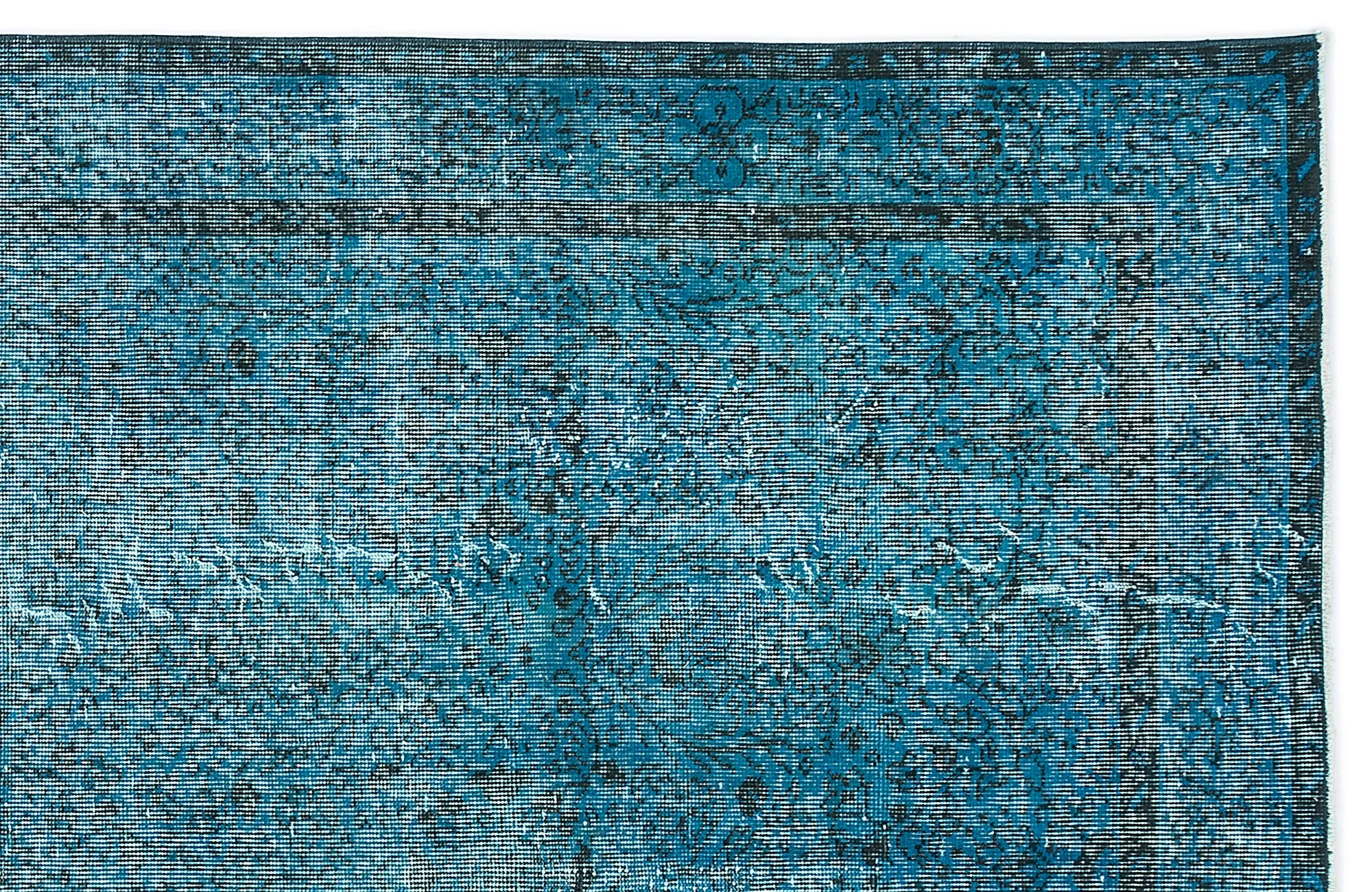 Retro Design Turquoise Over Dyed Vintage Rug 5'10'' x 9'4'' ft 177 x 285 cm