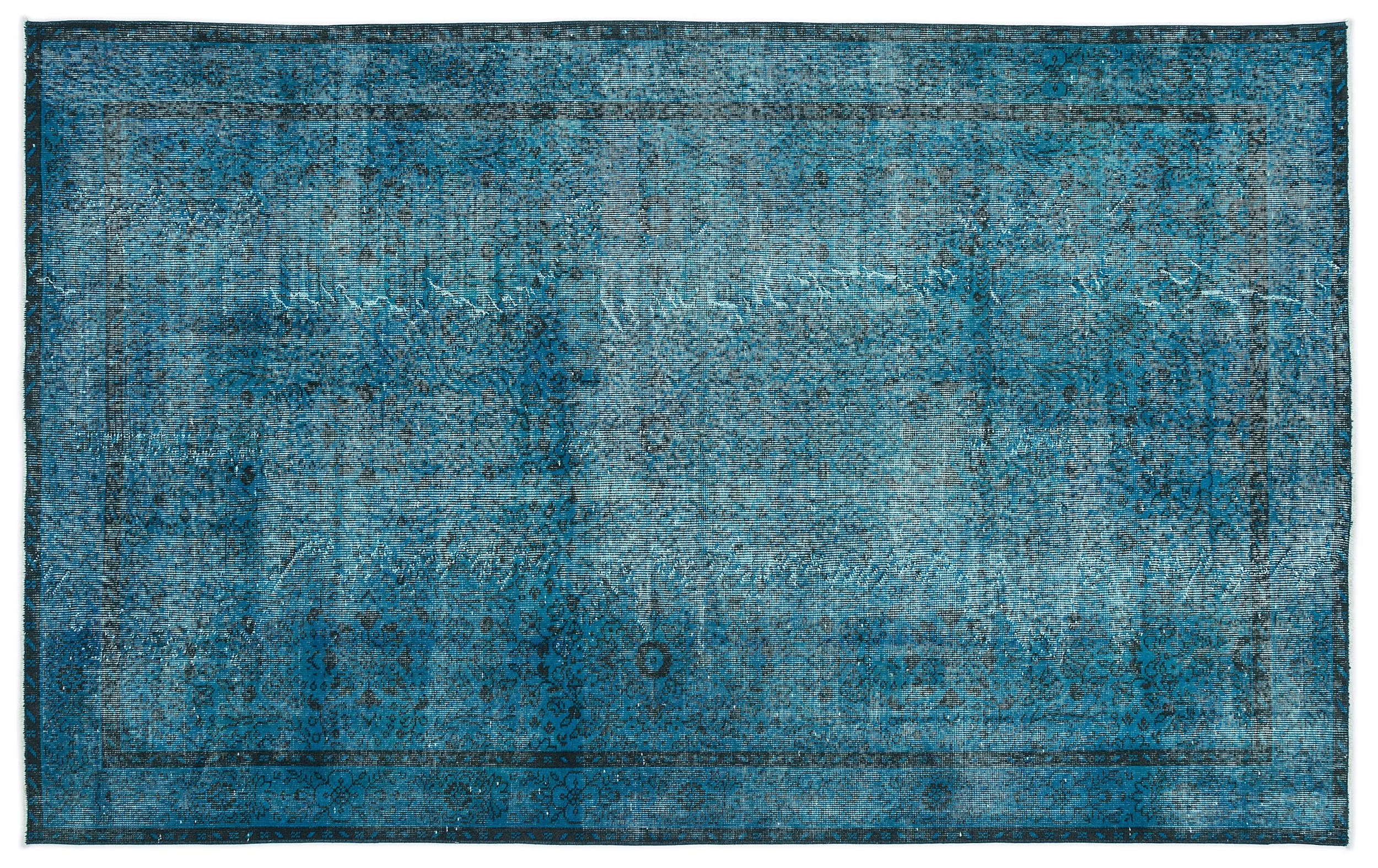 Retro Design Turquoise Over Dyed Vintage Rug 5'10'' x 9'4'' ft 177 x 285 cm