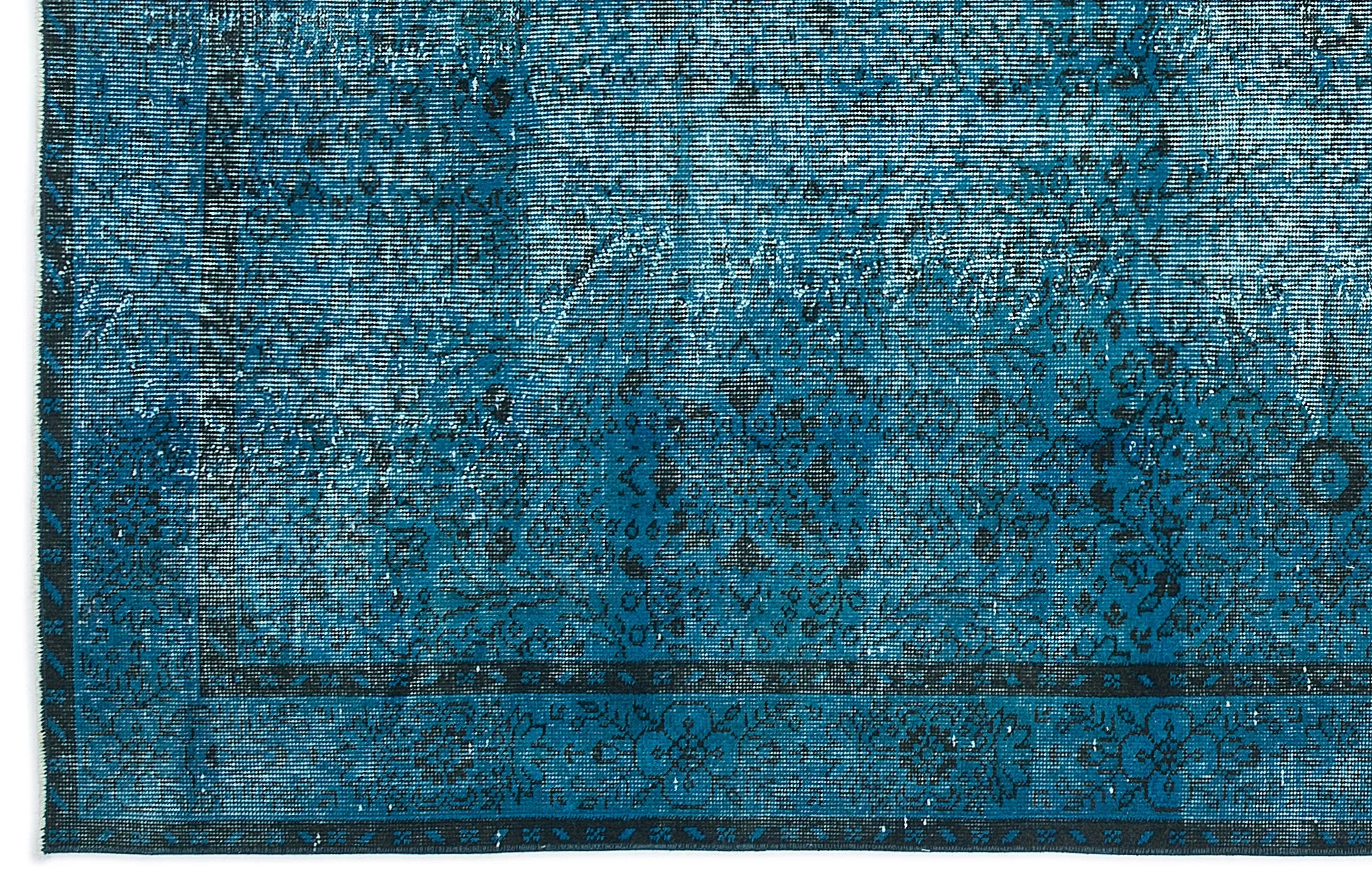 Retro Design Turquoise Over Dyed Vintage Rug 5'10'' x 9'4'' ft 177 x 285 cm