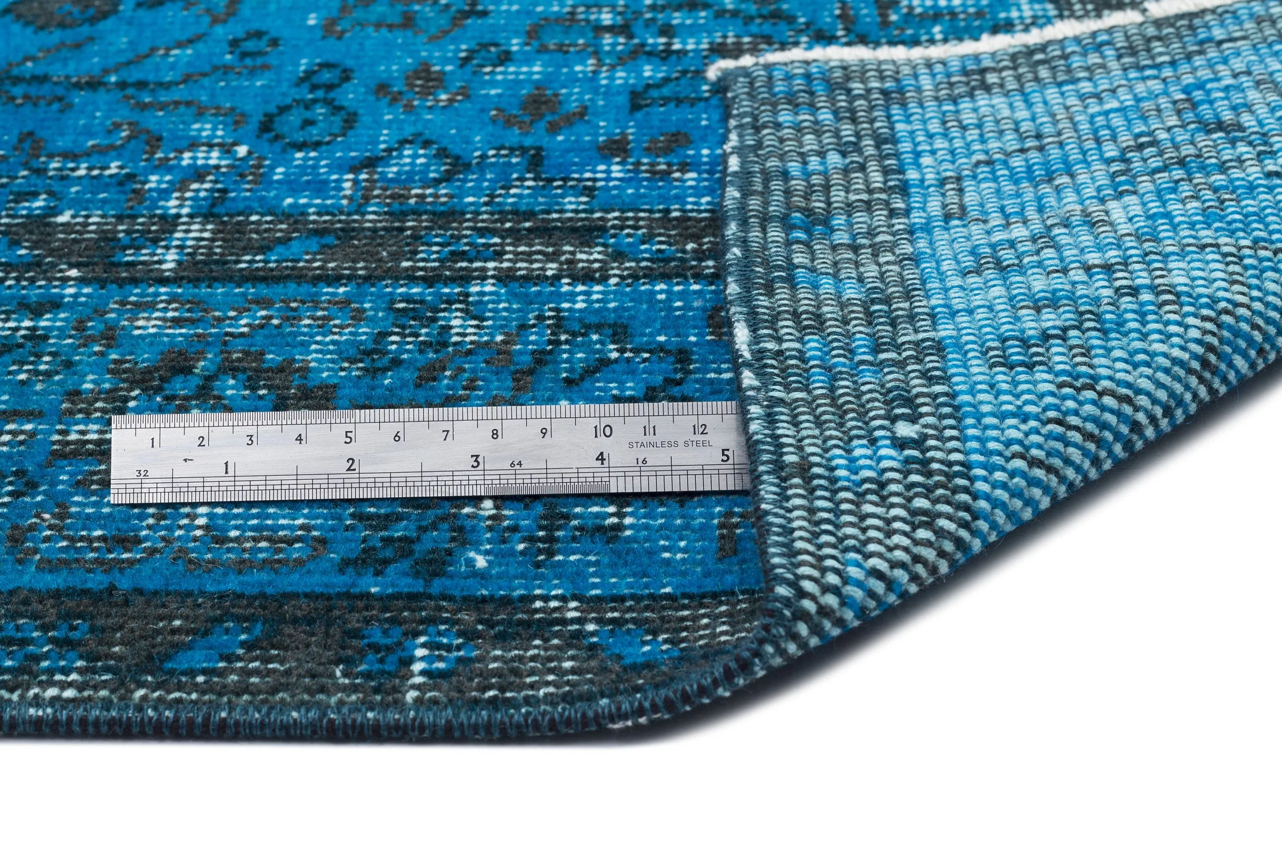 Retro Design Turquoise Over Dyed Vintage Rug 5'10'' x 9'4'' ft 177 x 285 cm