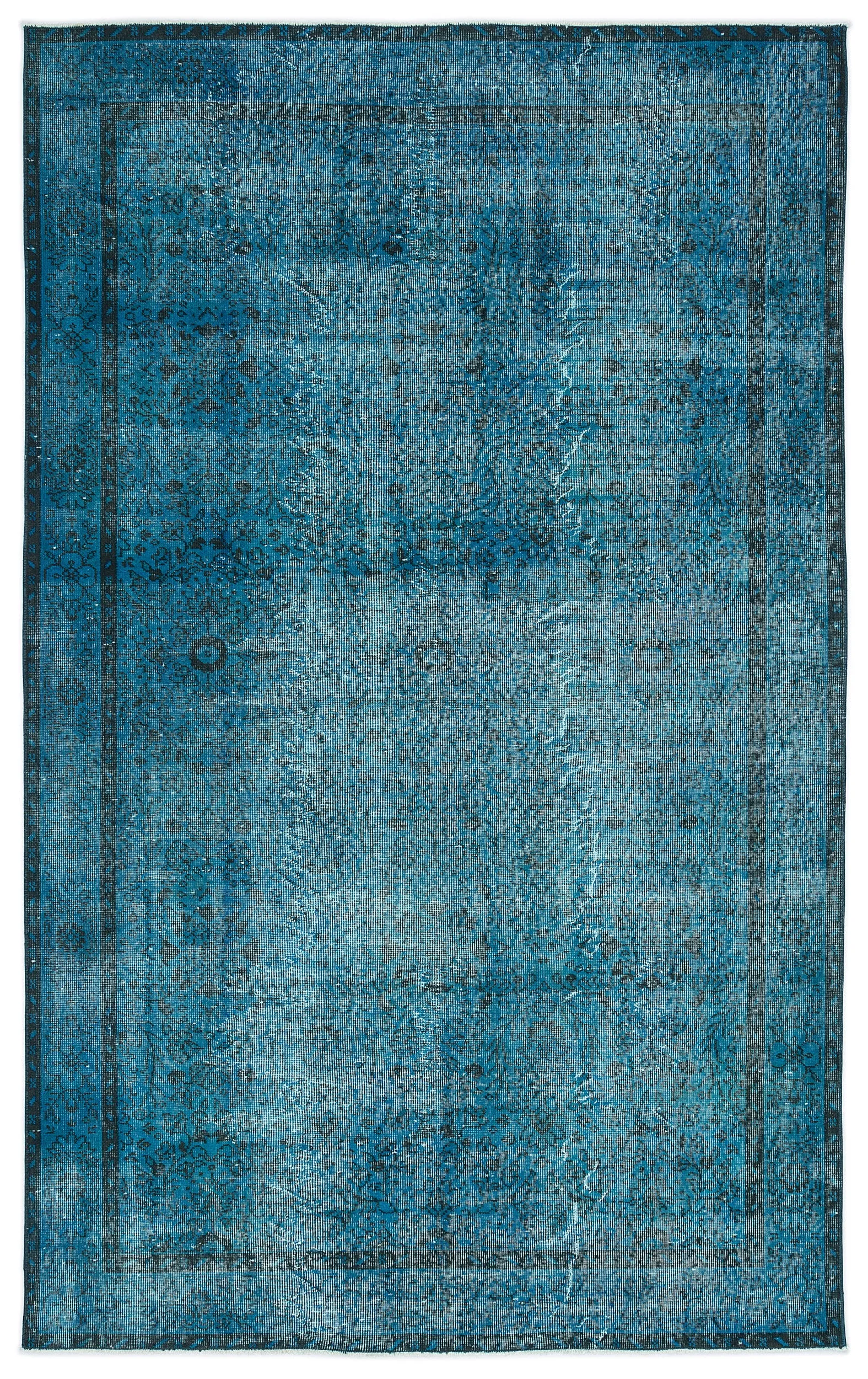 Retro Design Turquoise Over Dyed Vintage Rug 5'10'' x 9'4'' ft 177 x 285 cm