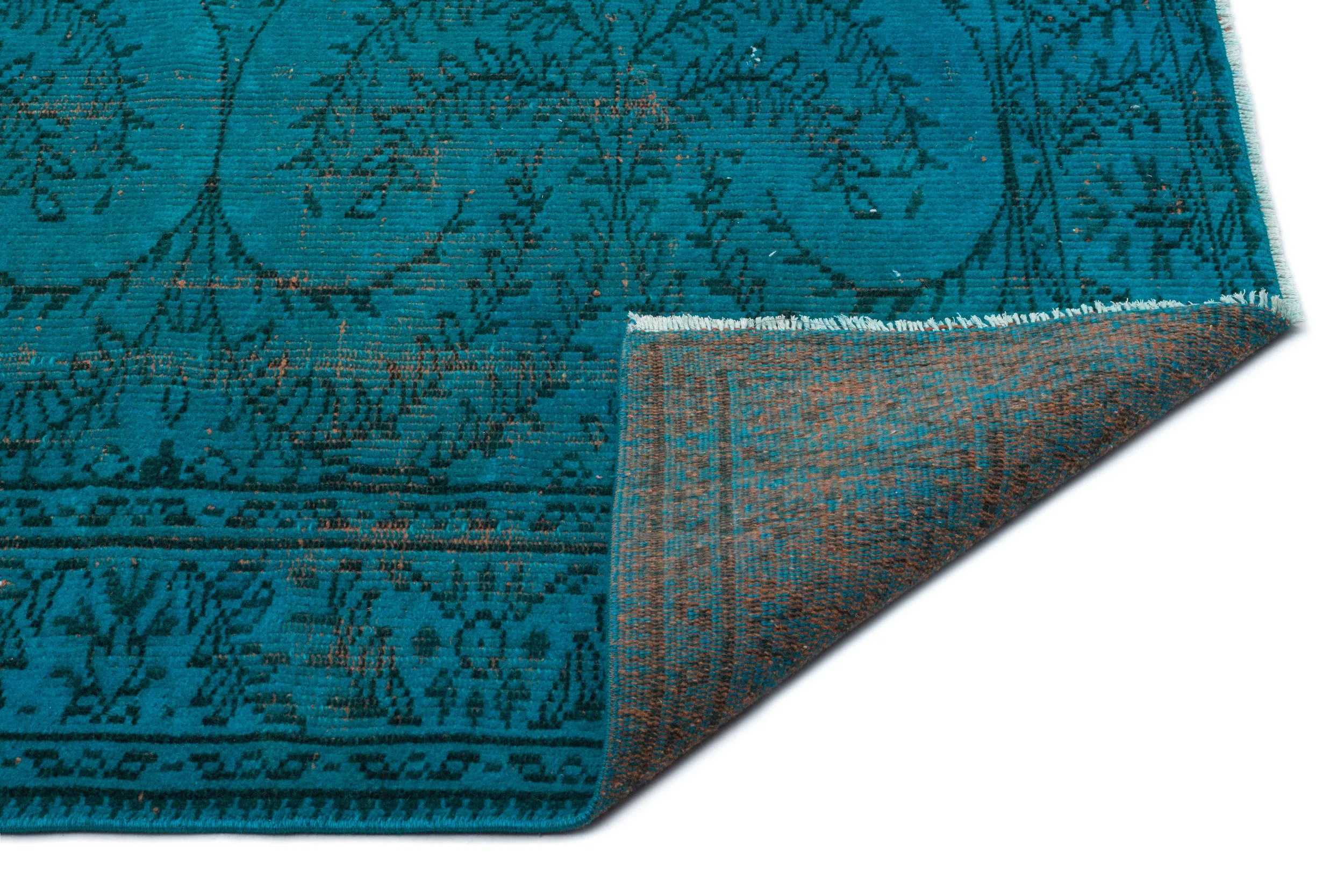 Retro Design Turquoise Over Dyed Vintage Rug 5'11'' x 9'1'' ft 181 x 278 cm