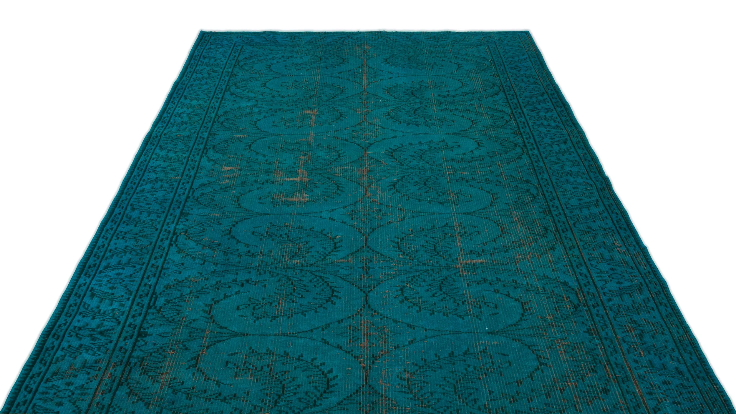 Retro Design Turquoise Over Dyed Vintage Rug 5'11'' x 9'1'' ft 181 x 278 cm
