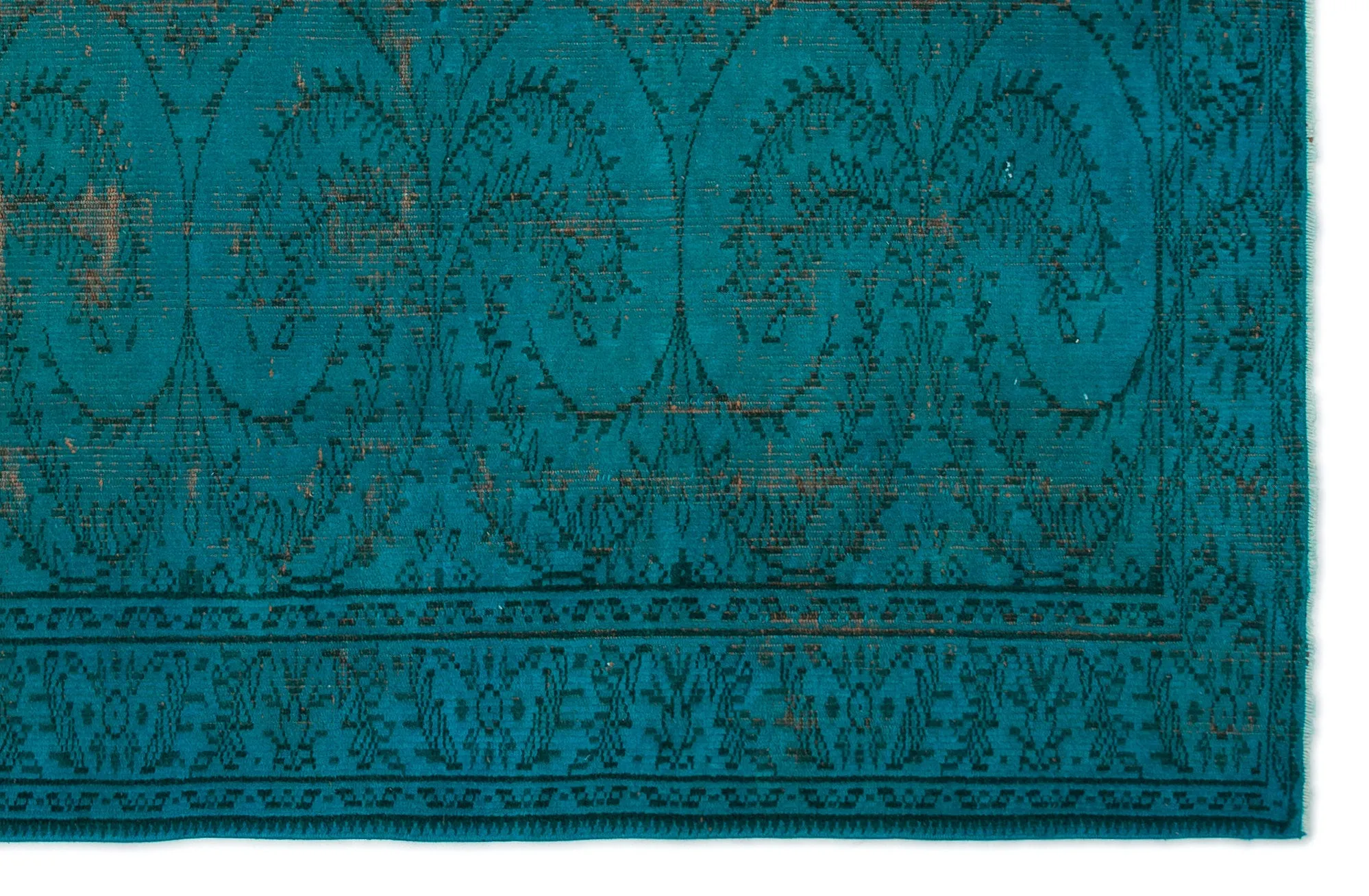 Retro Design Turquoise Over Dyed Vintage Rug 5'11'' x 9'1'' ft 181 x 278 cm