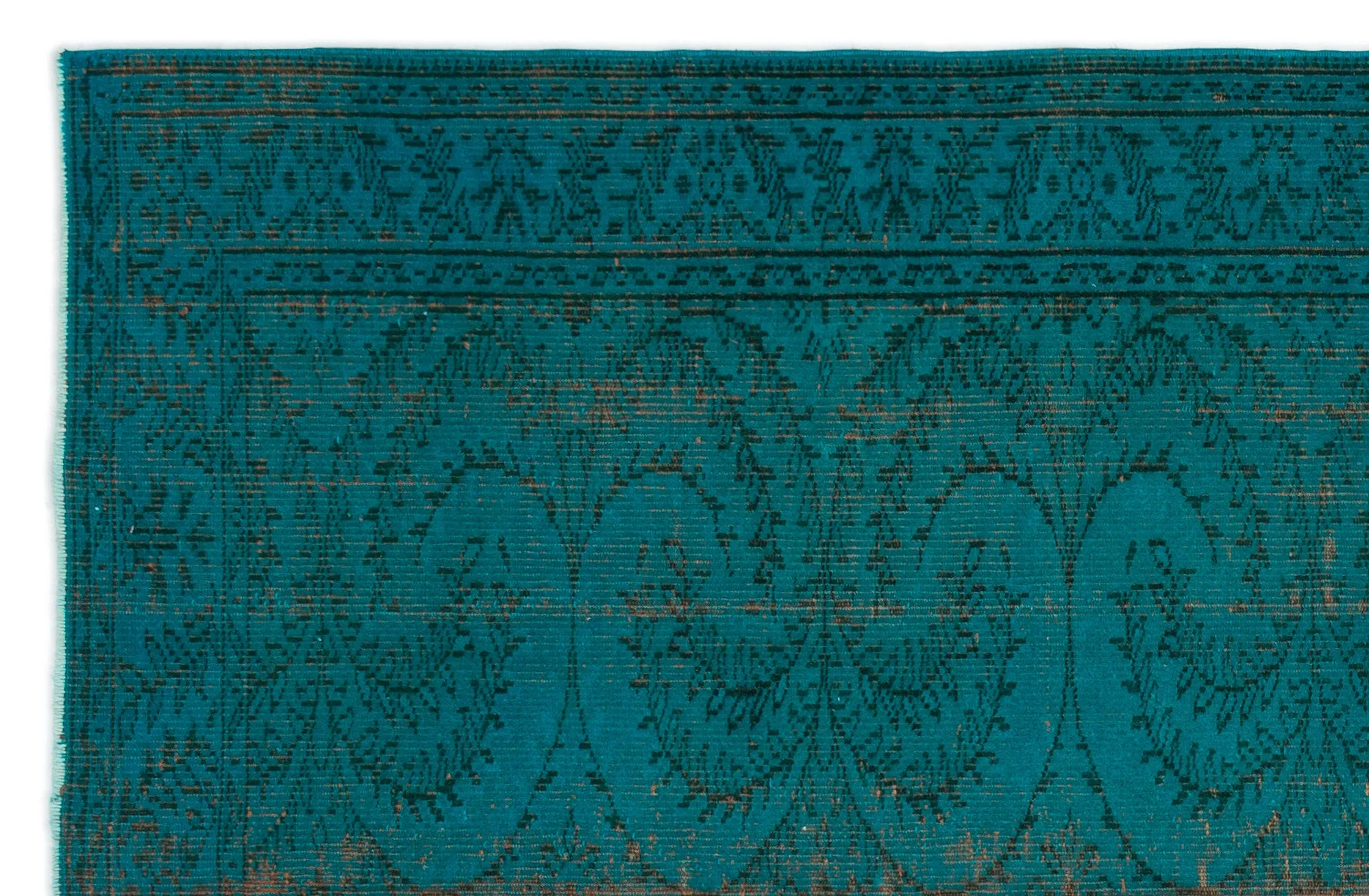 Retro Design Turquoise Over Dyed Vintage Rug 5'11'' x 9'1'' ft 181 x 278 cm