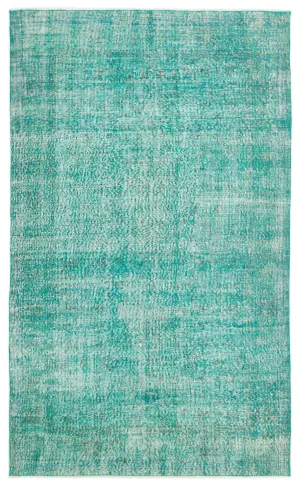 Retro Design Turquoise Over Dyed Vintage Rug 5'3'' x 8'4'' ft 160 x 254 cm