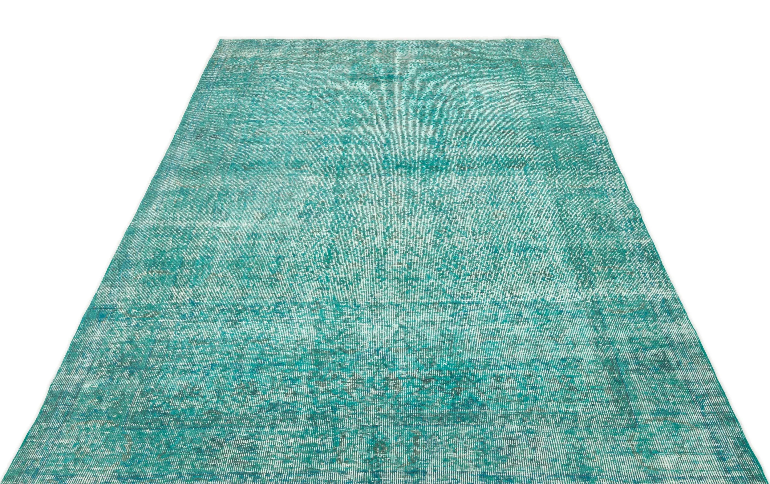 Retro Design Turquoise Over Dyed Vintage Rug 5'3'' x 8'4'' ft 160 x 254 cm