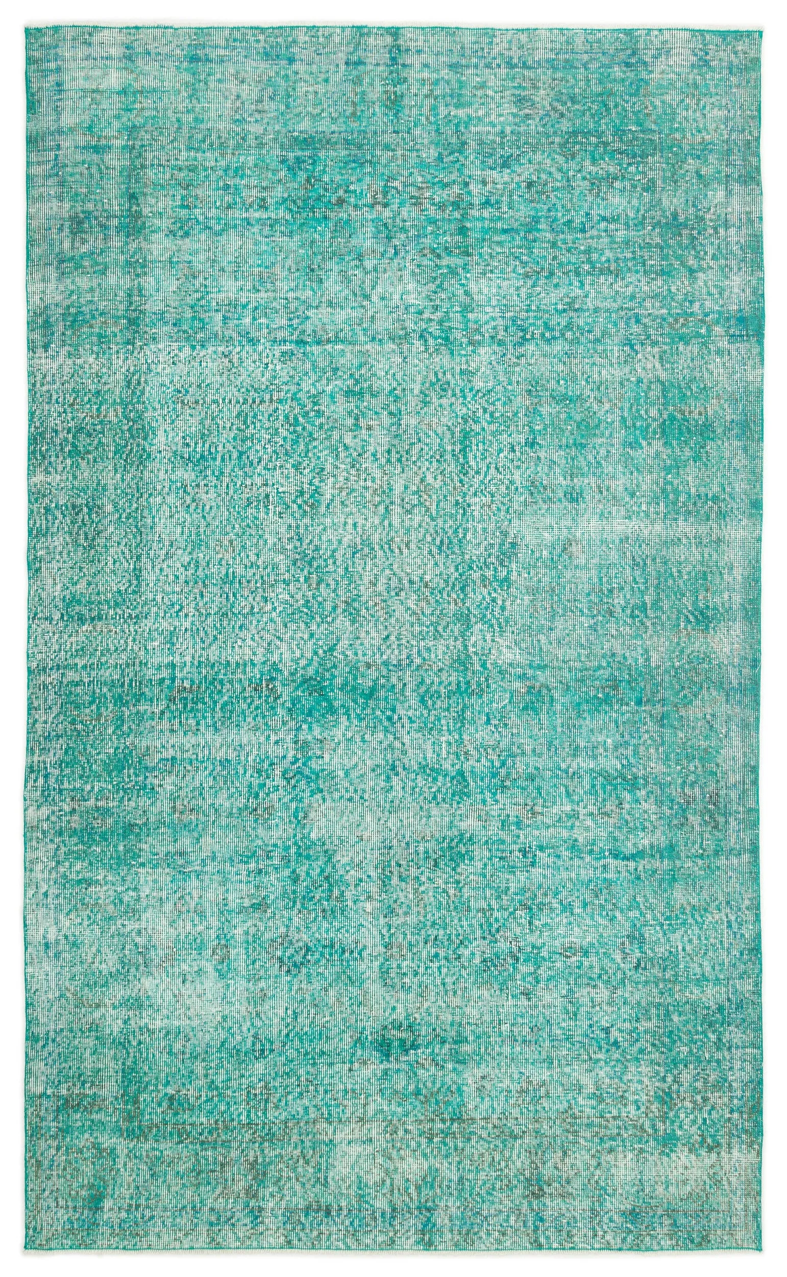 Retro Design Turquoise Over Dyed Vintage Rug 5'3'' x 8'4'' ft 160 x 254 cm
