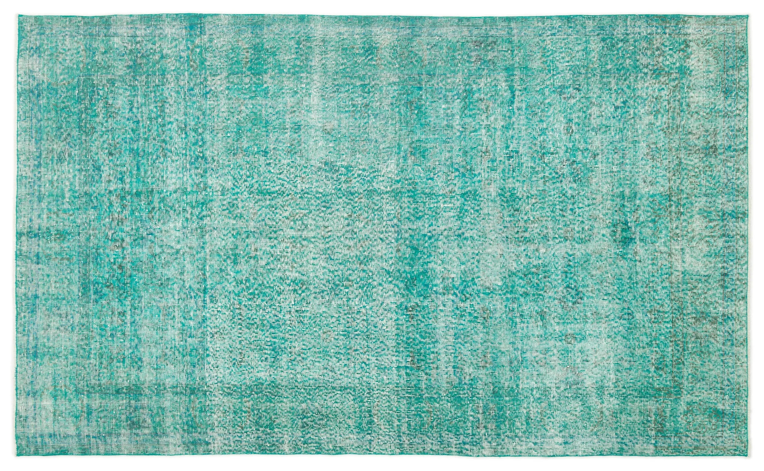 Retro Design Turquoise Over Dyed Vintage Rug 5'3'' x 8'4'' ft 160 x 254 cm