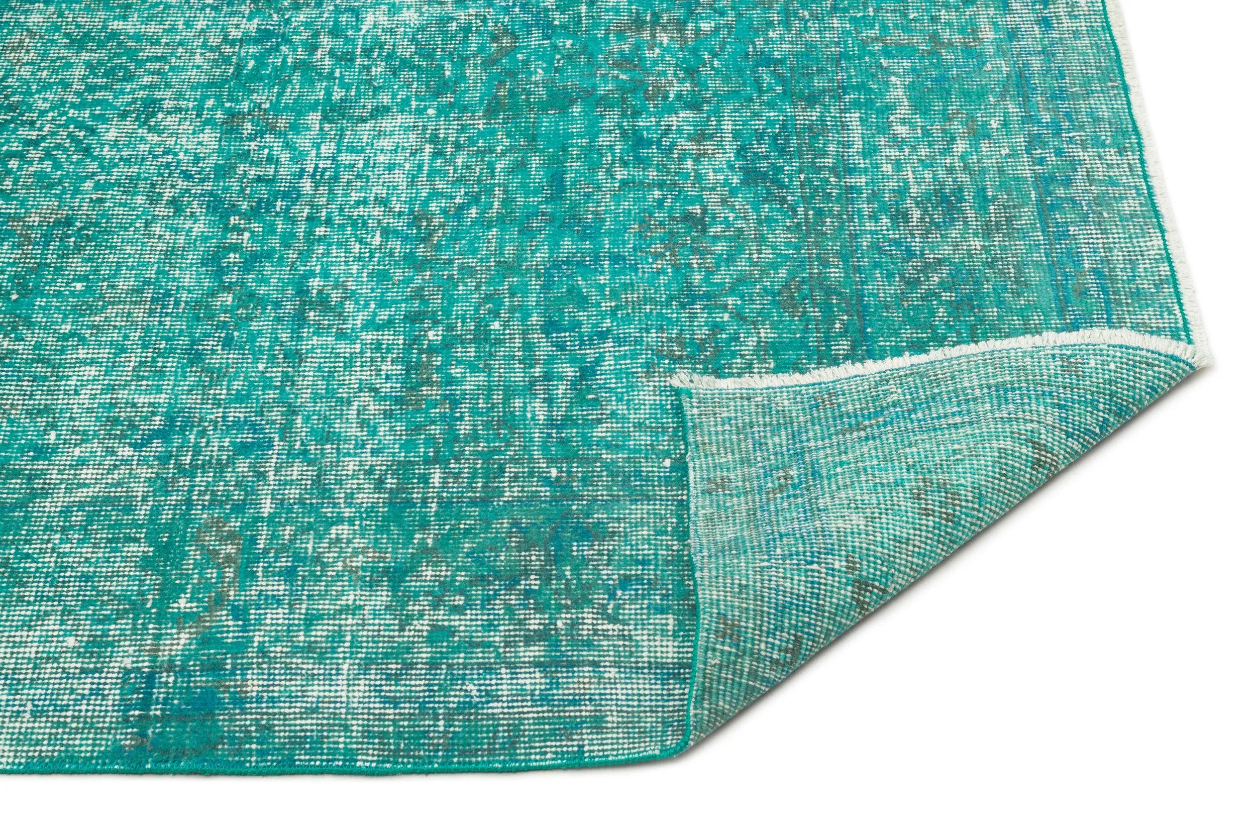 Retro Design Turquoise Over Dyed Vintage Rug 5'3'' x 8'4'' ft 160 x 254 cm