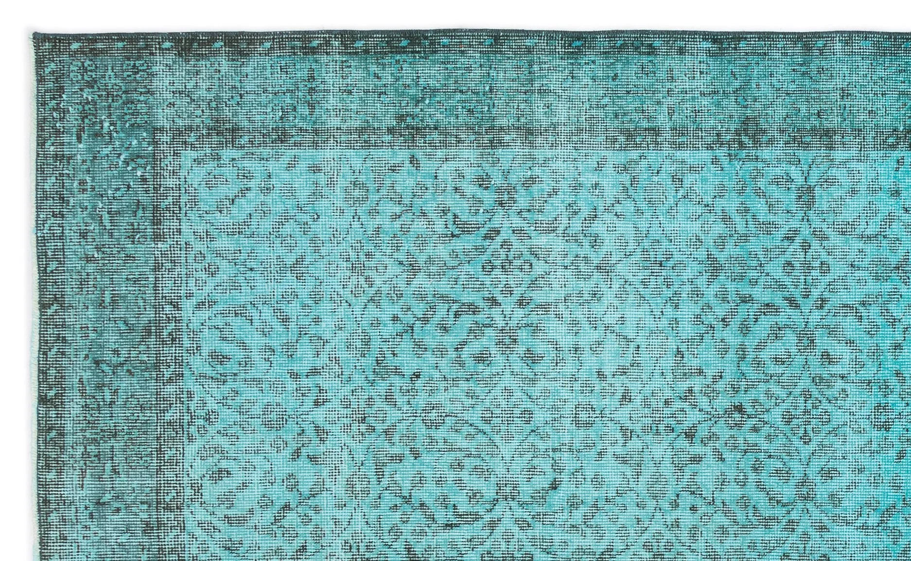 Retro Design Turquoise Over Dyed Vintage Rug 5'3'' x 8'9'' ft 160 x 267 cm