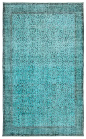 Retro Design Turquoise Over Dyed Vintage Rug 5'3'' x 8'9'' ft 160 x 267 cm