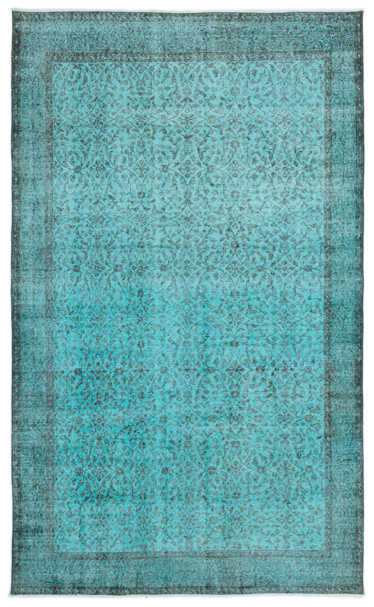 Retro Design Turquoise Over Dyed Vintage Rug 5'3'' x 8'9'' ft 160 x 267 cm