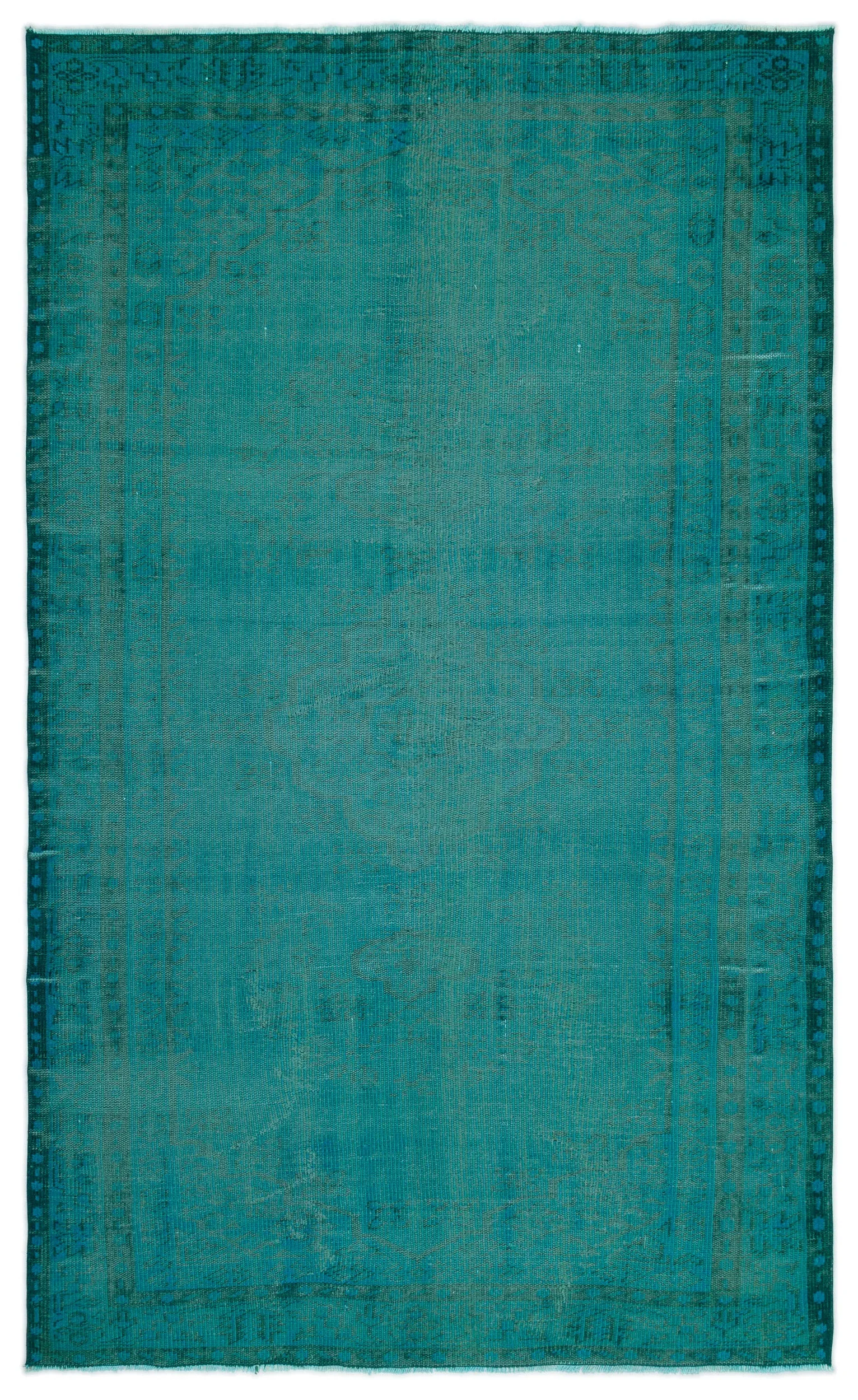 Retro Design Turquoise Over Dyed Vintage Rug 5'4'' x 8'4'' ft 162 x 255 cm