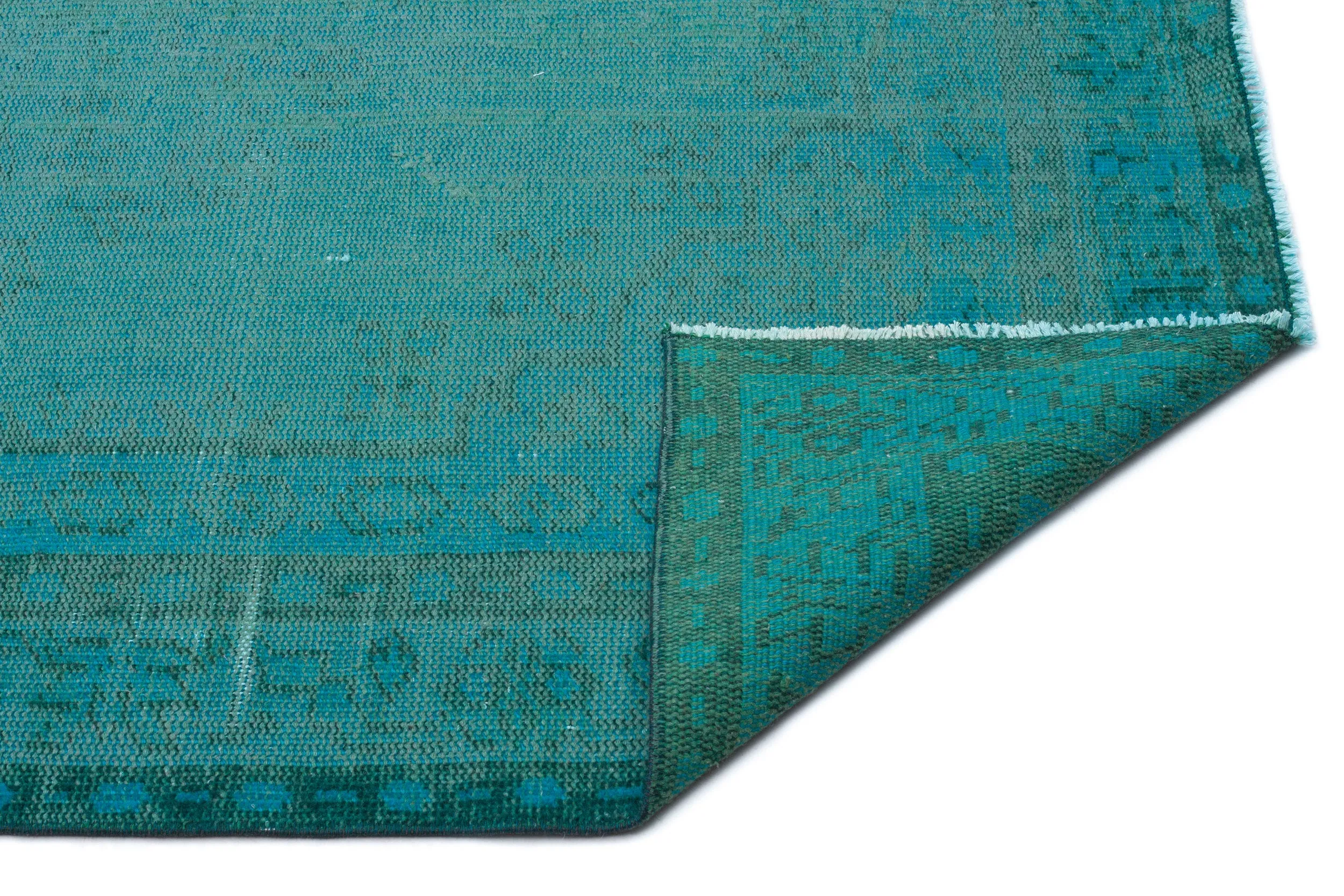 Retro Design Turquoise Over Dyed Vintage Rug 5'4'' x 8'4'' ft 162 x 255 cm