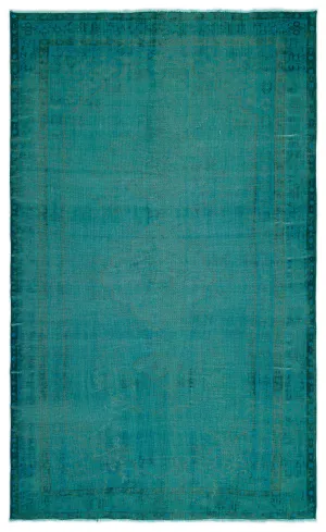 Retro Design Turquoise Over Dyed Vintage Rug 5'4'' x 8'4'' ft 162 x 255 cm