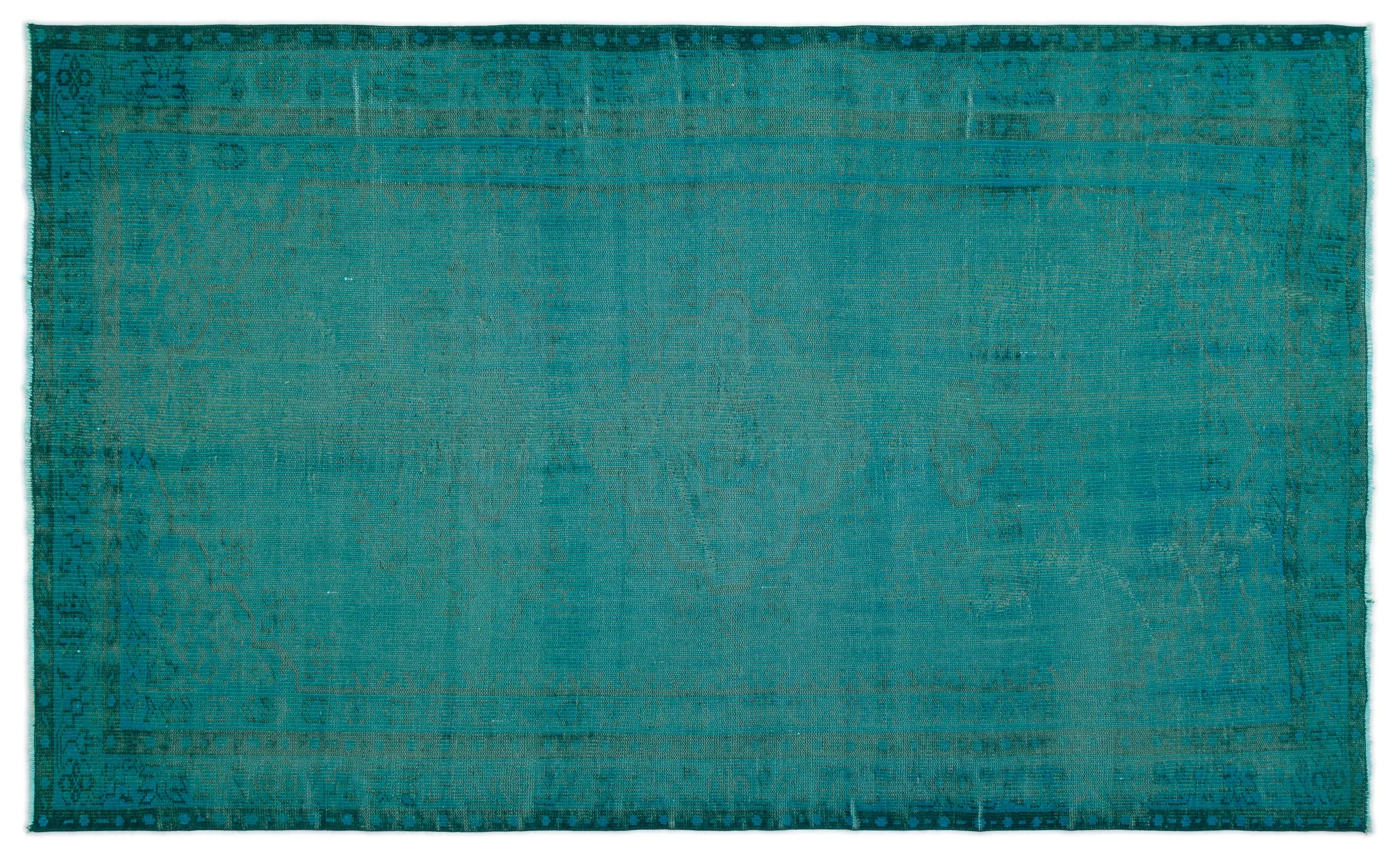 Retro Design Turquoise Over Dyed Vintage Rug 5'4'' x 8'4'' ft 162 x 255 cm
