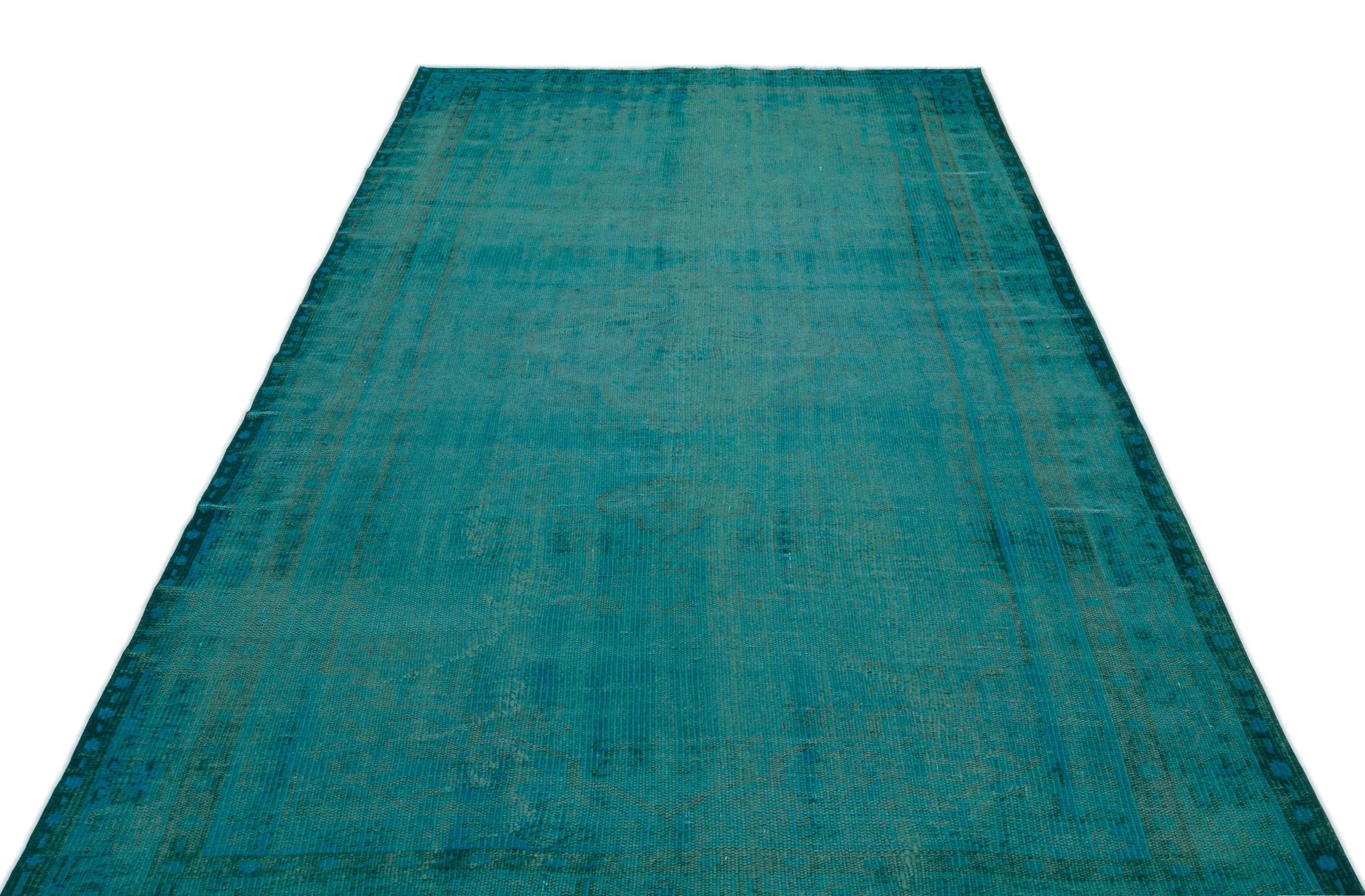 Retro Design Turquoise Over Dyed Vintage Rug 5'4'' x 8'4'' ft 162 x 255 cm